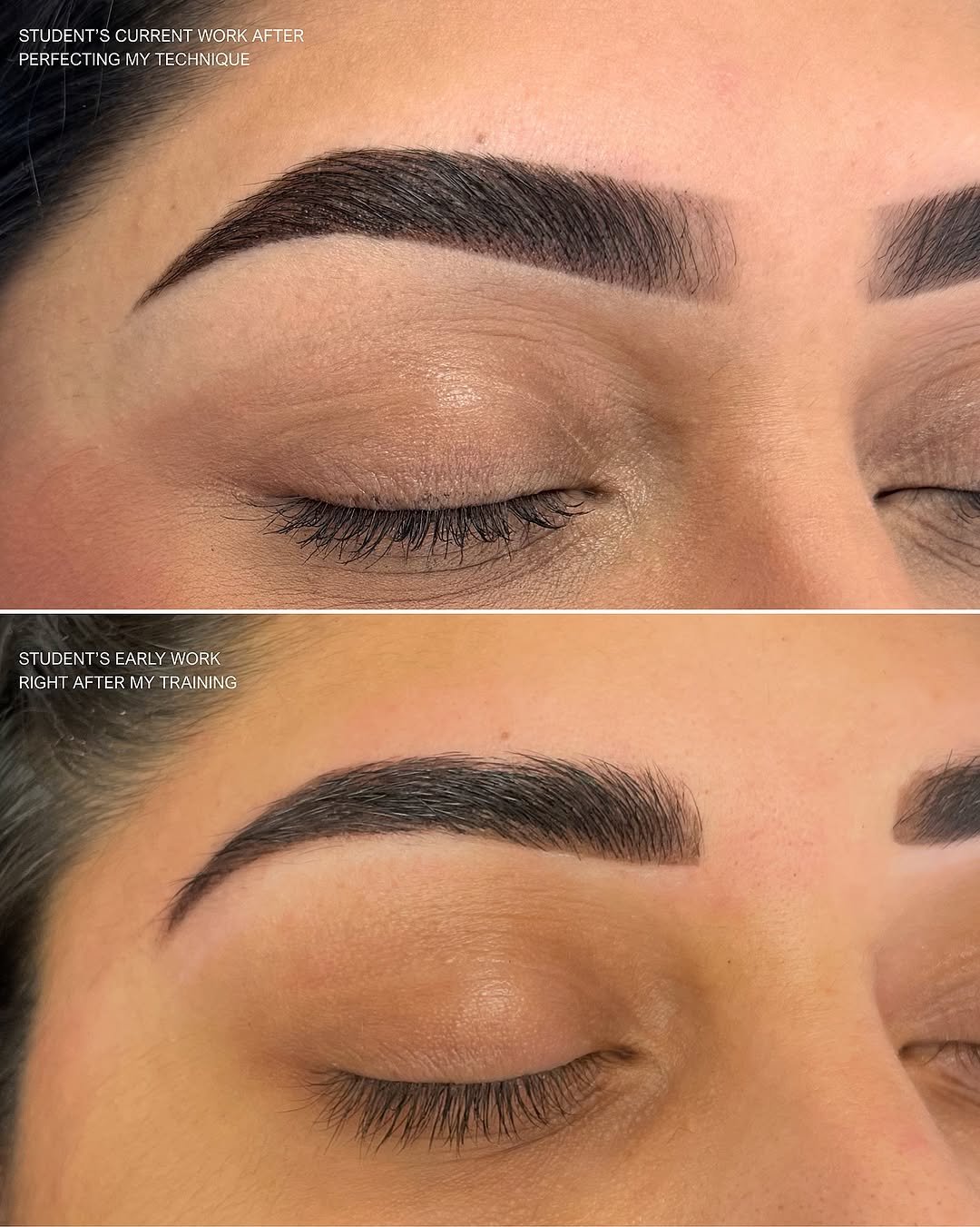Photo shared by 𝐋.𝐀.’𝐬 # 𝟏 𝐁𝐫𝐨𝐰 𝐄𝐝𝐮𝐜𝐚𝐭𝐨𝐫 | 𝟐𝐊+ 𝐆𝐥𝐨𝐛𝐚𝐥 𝐒𝐭𝐮𝐝𝐞𝐧𝐭𝐬 on September 09, 2025 tagging @browsbyrobin_. May be a closeup of 2 people, eyeliner, makeup and text that says 'STUDENT'SCURRENTW STUDENT'S SC CURRENT WORK WORKAFTER STUDENTSCURRENTWORKAFTER AFTER PERFE PERFECTINGNYTECHNIQUE ECT TING MY TECHNIQUE PERFECTING STUDENT'S STUDENT'SEARLYWORK T'S EARLY WORK RIGHT AFTER RIGHTAFTERMYTRANING ИΥ TRAINING'.