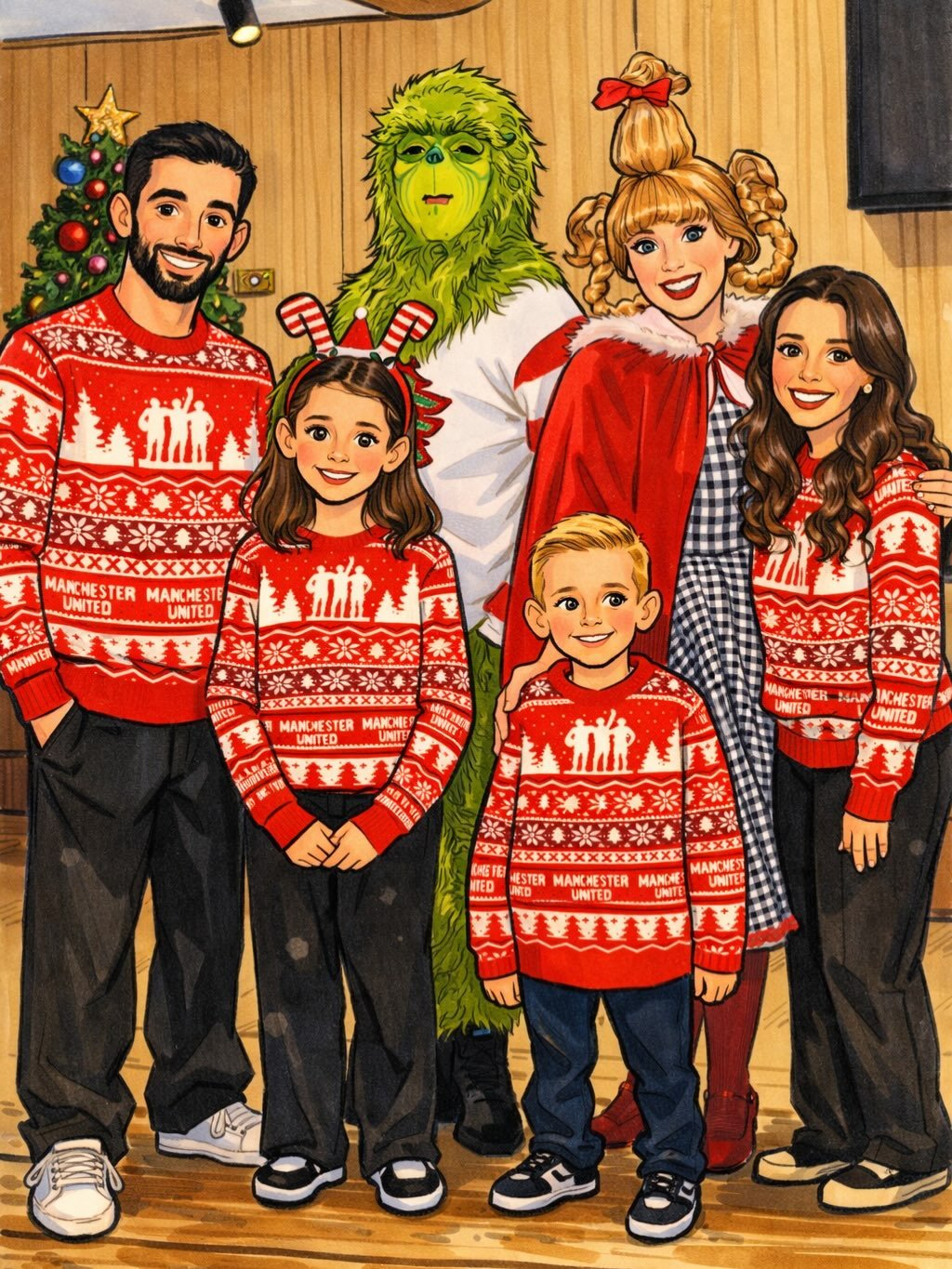 Photo shared by Bruno Fernandes on December 25, 2025 tagging @anaapinho_. May be an image of christmas tree, gingerbread cookie, sweater, poster, costume and text.