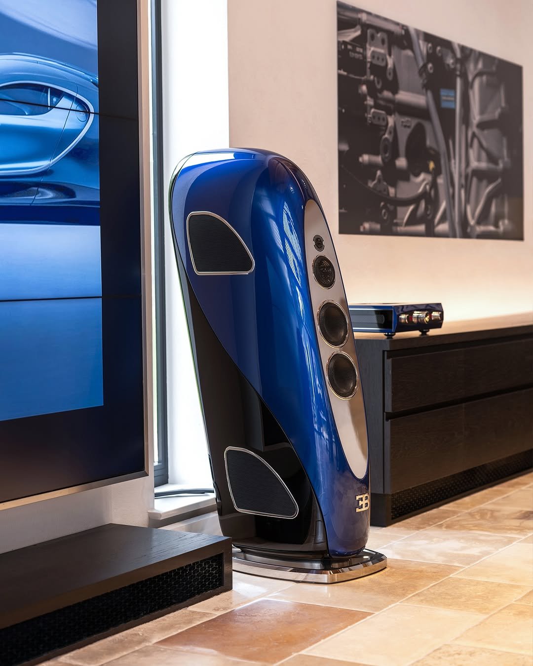 Photo shared by BUGATTI on November 02, 2025 tagging @tidal.audio, and @bugatti_newsroom. May be an image of subwoofer, cash machine and text.