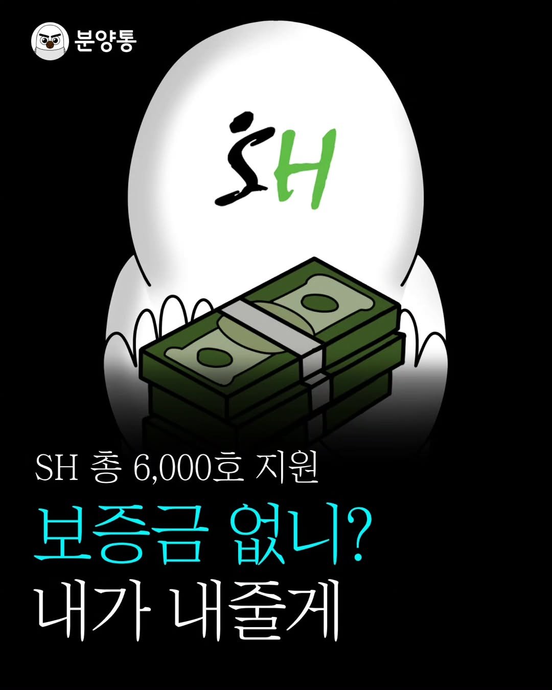 Photo by 부동산 알리미 분양통 on December 18, 2025. May be an image of text that says 'ರా5 분양통 SH mana SH 6,000호 H총6,000호지 호 지원 원 보증금 없니? 내가 내줄게'.