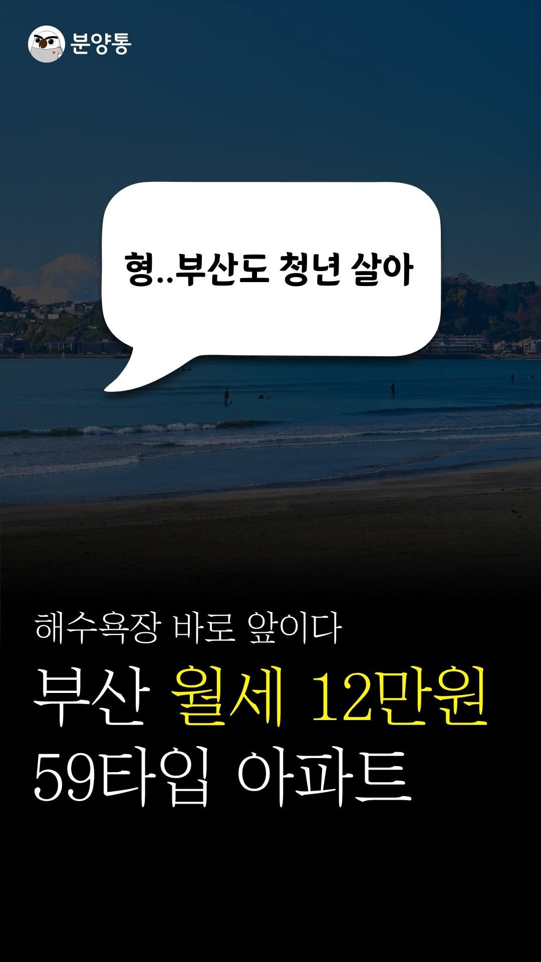 bunyang_tong 게시물 이미지: 드디어 부산에 왔다! 
59타입 아파트 월세가 12만원!!
.
.
부산 사는
청년!...