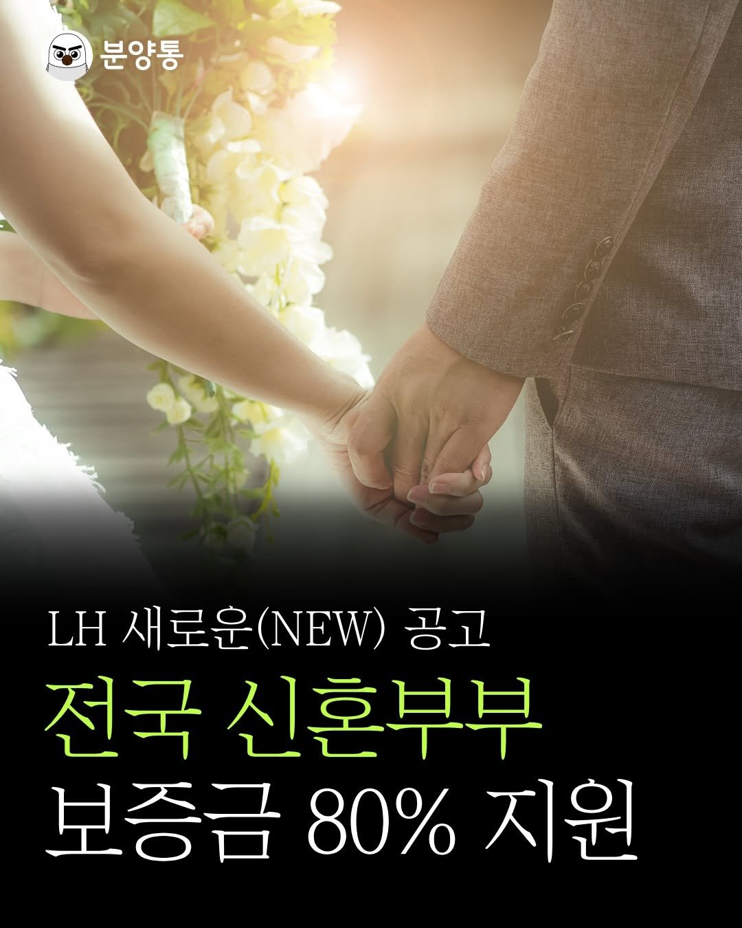 Photo by 부동산 알리미 분양통 on December 11, 2025. May be an image of poster and text that says 'ರోర 분양통 e LH 새로운 새로운(NEW) (NEW) 공고 전국 신혼부부 보증금 보증금80%지원 80% 지원'.