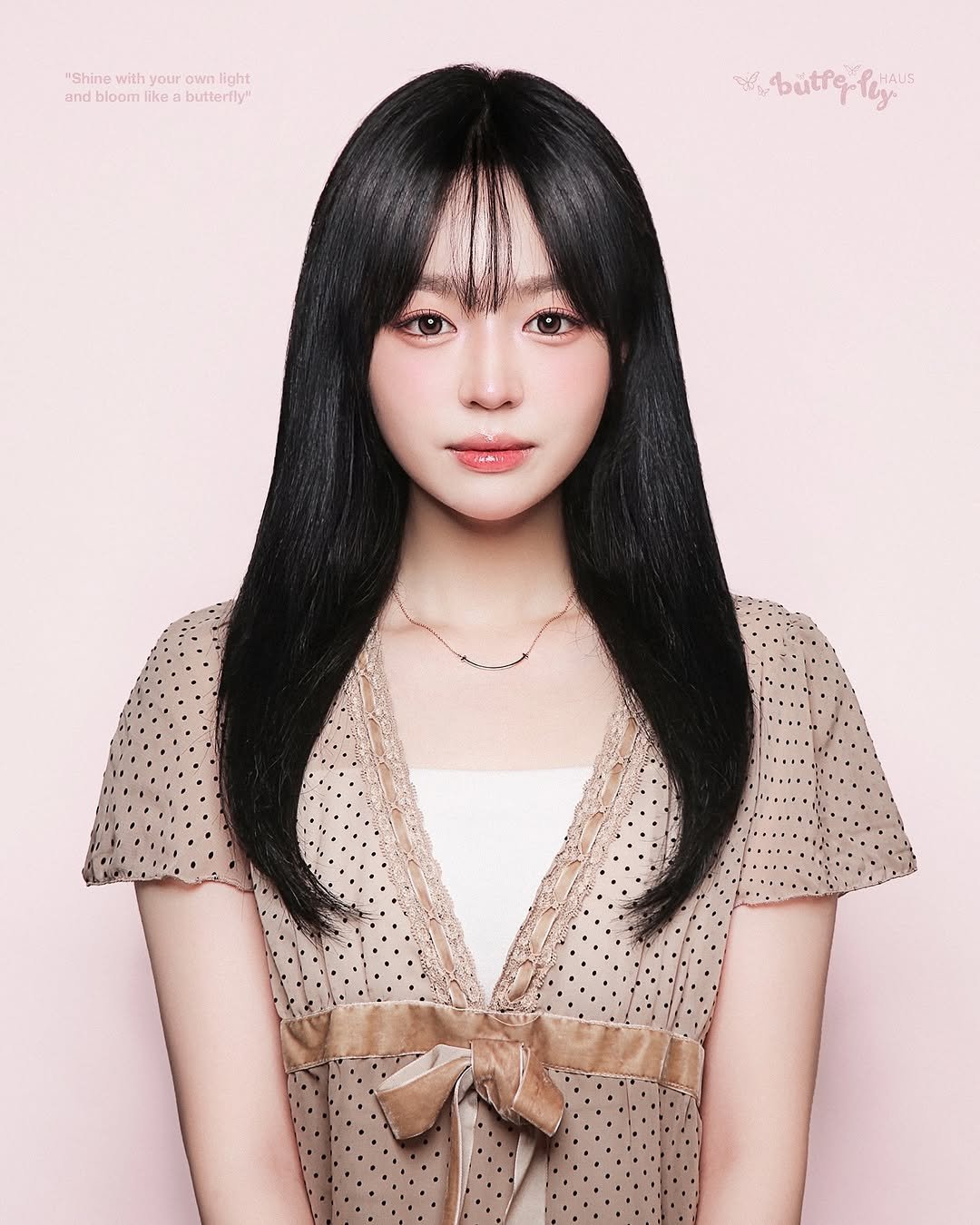 Photo shared by 이수빈 on July 31, 2025 tagging @butterfly.haus. May be an image of 1 person, hair, top and text.