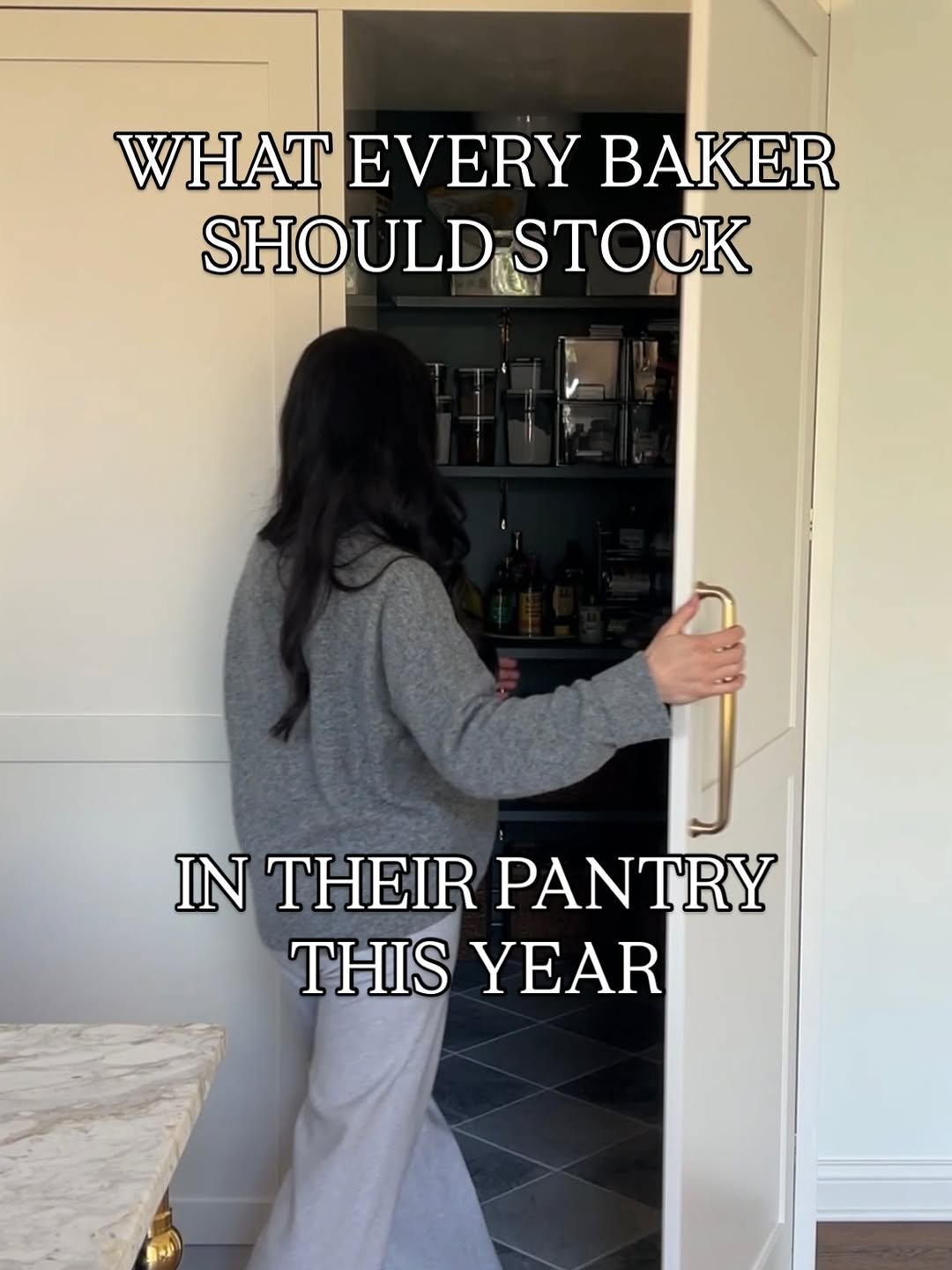 Photo by Jenna Barnard on January 14, 2026. May be an image of standing, rack, sweatpants and text that says 'WHAT EVERY BAKER SHOULD SHOULDSTOCK STOCK IN THEIR PANTRY THIS YEAR'.