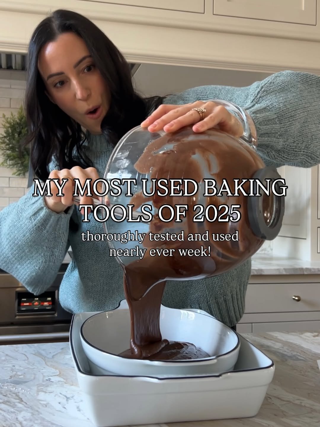 Photo by Jenna Barnard on January 09, 2026. May be an image of fondue, measuring cups, chocolate cake and text that says 'MY MOST USED BAKING TOOLS OF 2025 thoroughly tested and and used nearly ever week!'.