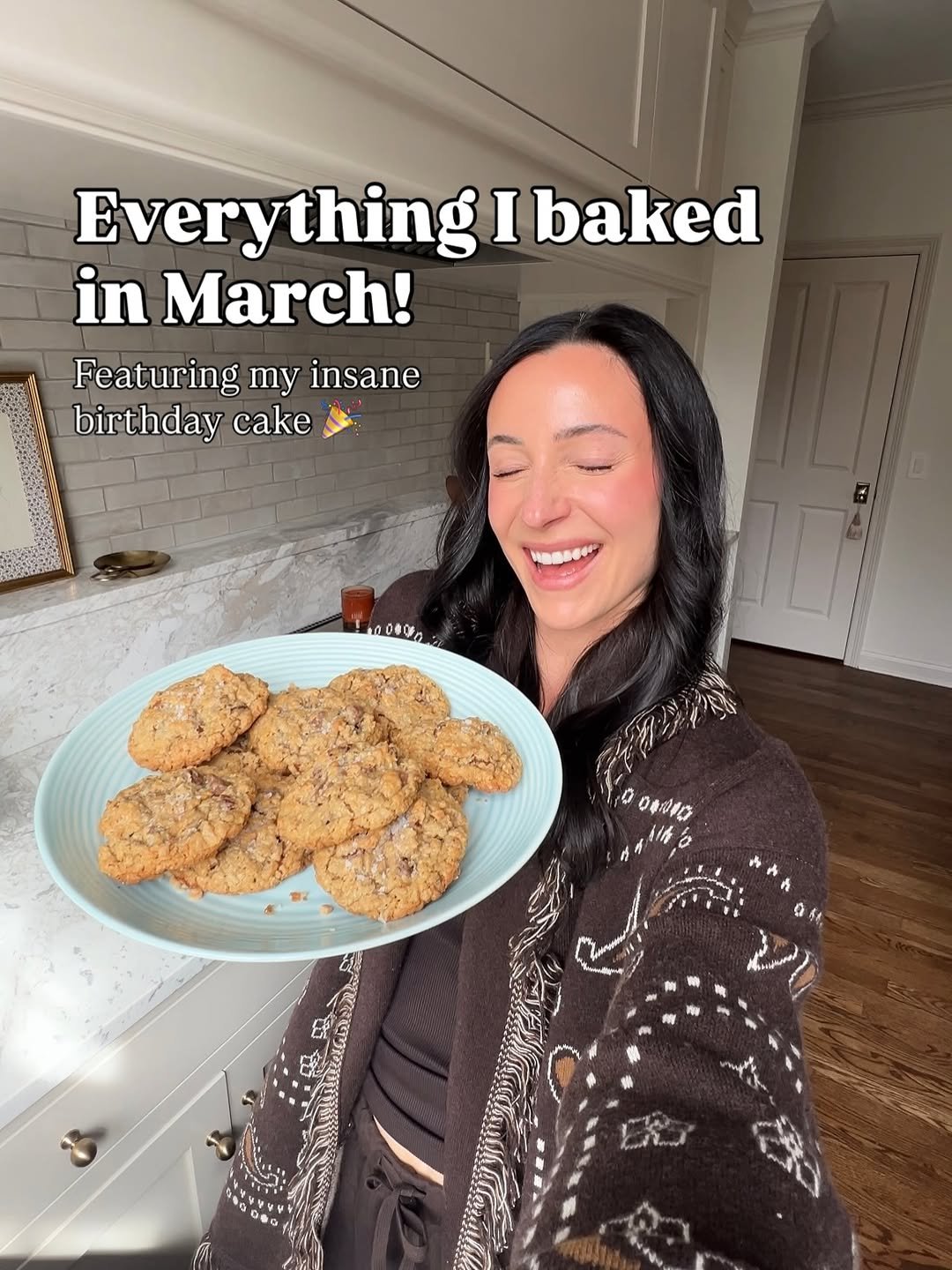 Photo by Jenna Barnard on April 06, 2026. May be an image of oatmeal cookies, cookies, raisin and text that says 'Everything I baked in March! Featuring my insane birthday cake 100中0り・ 0N110 ち あじ'.