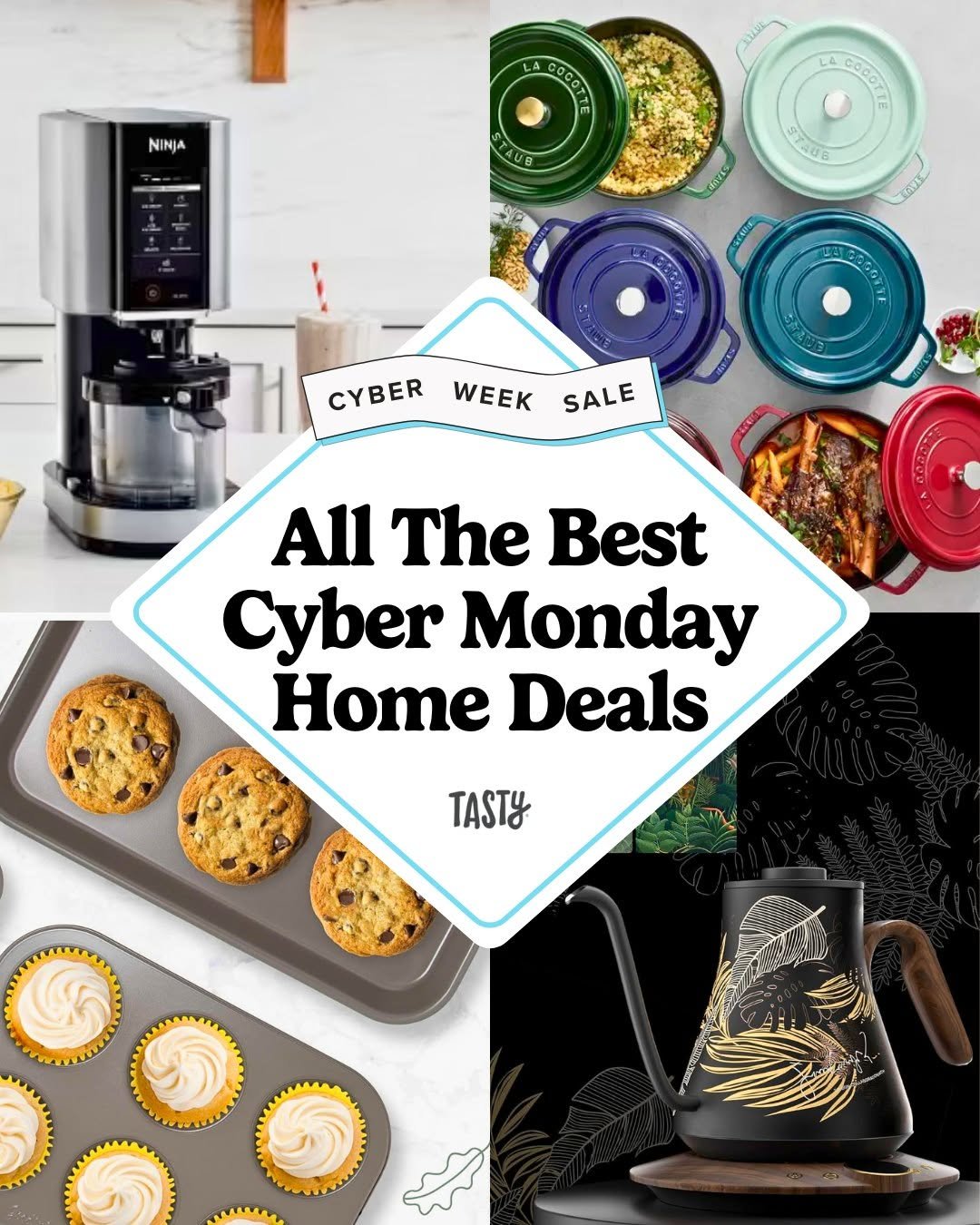 Photo by Tasty on December 01, 2025. May be an image of ‎coffee maker, microwave, cooker and ‎text that says '‎NINJA NJA NIN مام LA GOCOTTE oCO m 7406 COVEC CAYC G57T CYBER 271 WEEK SALE 11 The Best Cyber Monday Home Deals TASTY‎'‎‎.