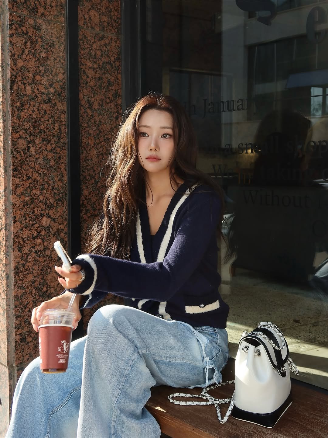 Photo shared by 배지연 on November 08, 2025 tagging @cardinal__red, and @hyokee.kr. May be an image of one or more people, hair, turtleneck, cornflower and text.