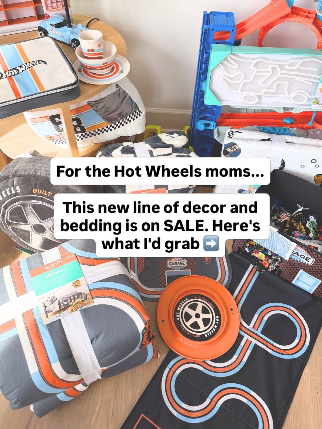Photo by Melissa Kate  |  Kids Activities & Fun Play Ideas on April 20, 2026. May be an image of ‎toy, playpen and ‎text that says '‎HOD HO:WHeeLs هي 南公月研料 EELS BUILT For the Hot Wheels moms... This new line of decor and bedding is on SALE. Here's what I'd grab 1 pillewfort GARAGE AGE AGI osd S10 9Jan 00 MIEELS nИT $1118‎'‎‎.