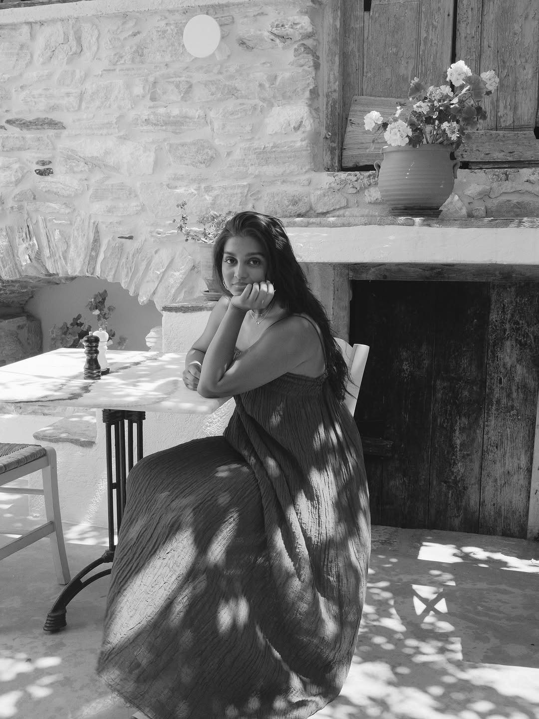 Photo by zareefa ahmed-arije on August 19, 2025. May be a black-and-white image of 1 person, net, dress and text.