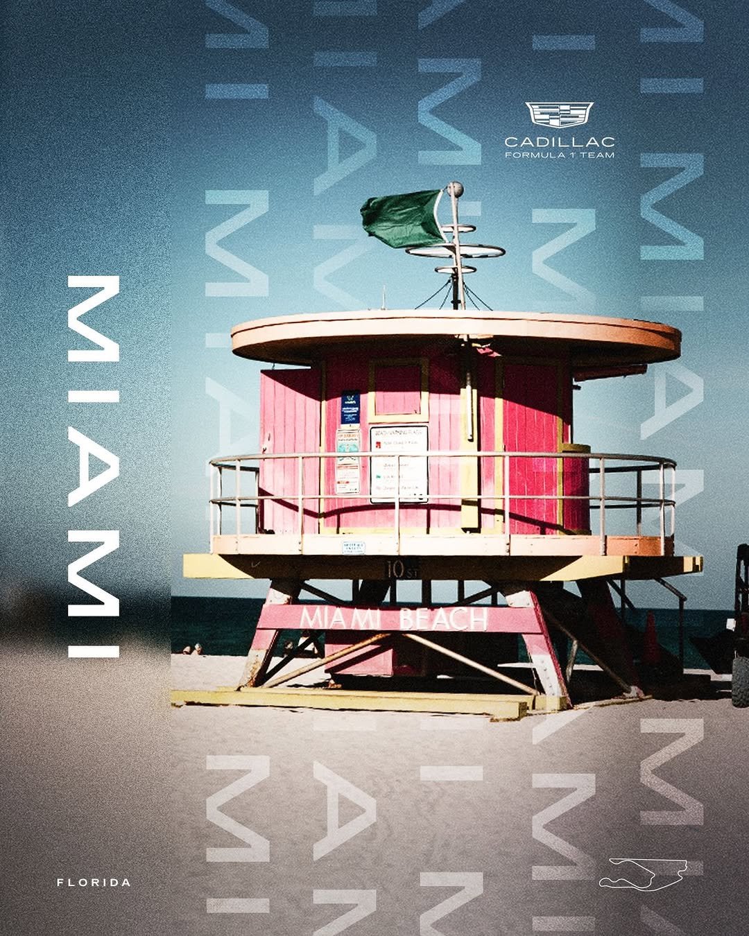 Photo by Cadillac Formula 1 Team on April 27, 2026. May be an image of poster, palm trees and text.