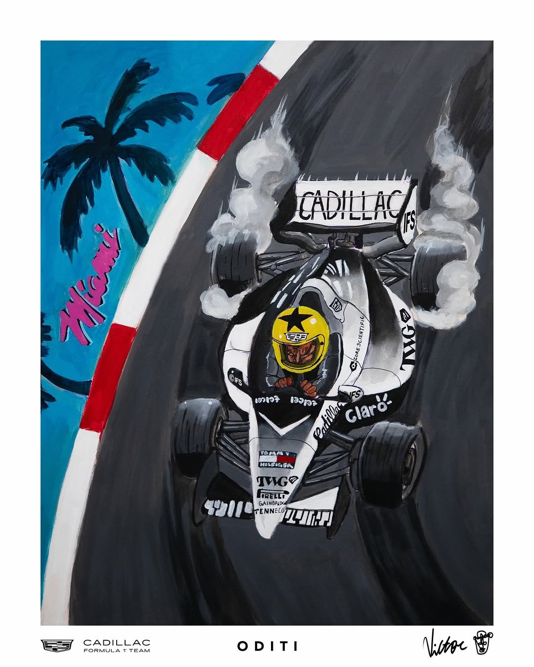 Photo by Cadillac Formula 1 Team on April 27, 2026. May be pop art of racing vehicles, poster and text.