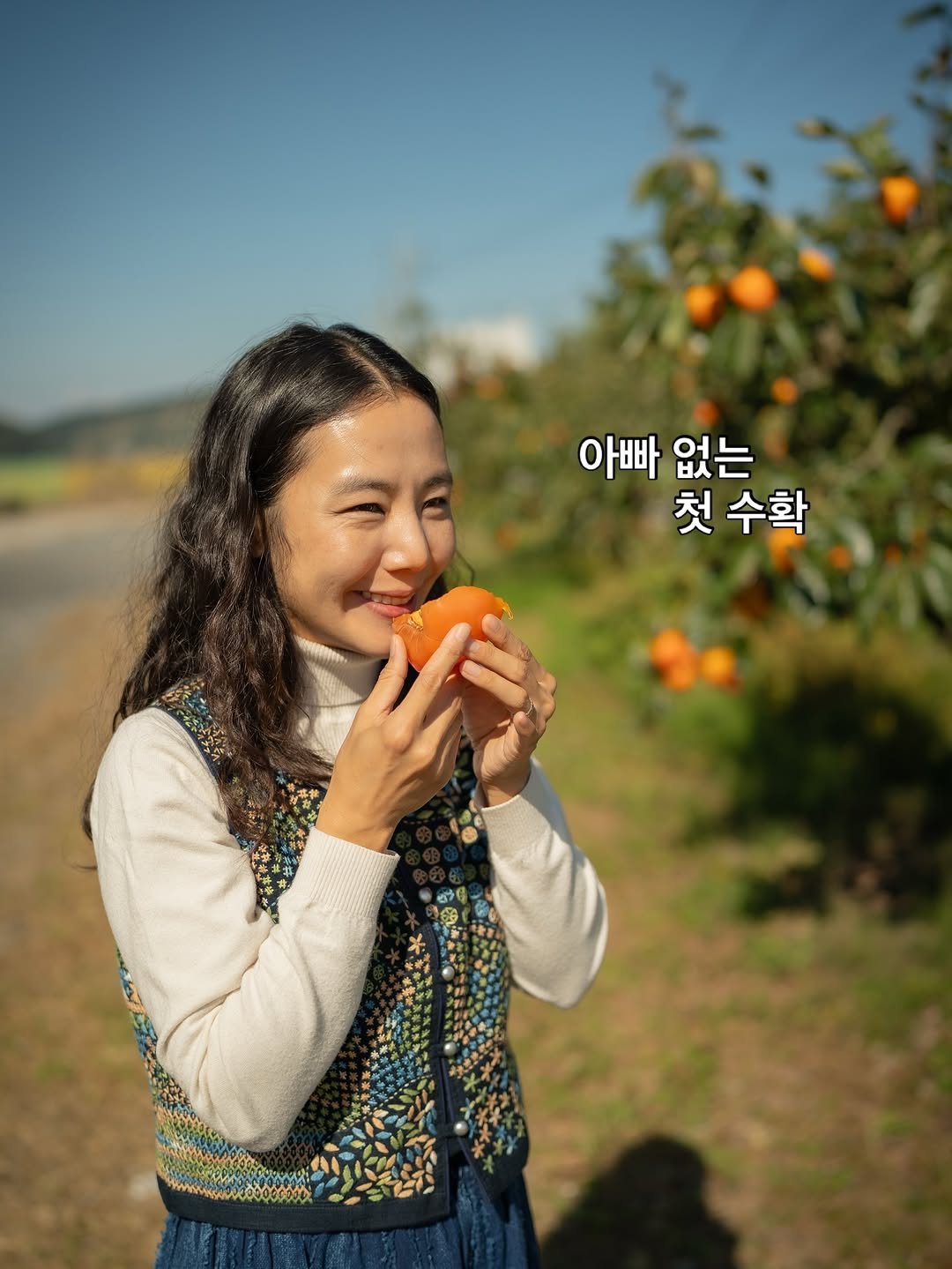 Photo by 황리라 /카페치즈태비/리라디파트먼트 on November 08, 2025. May be an image of mandarin, outdoors and text that says '아빠 아빠없는 없는 첫 수확'.