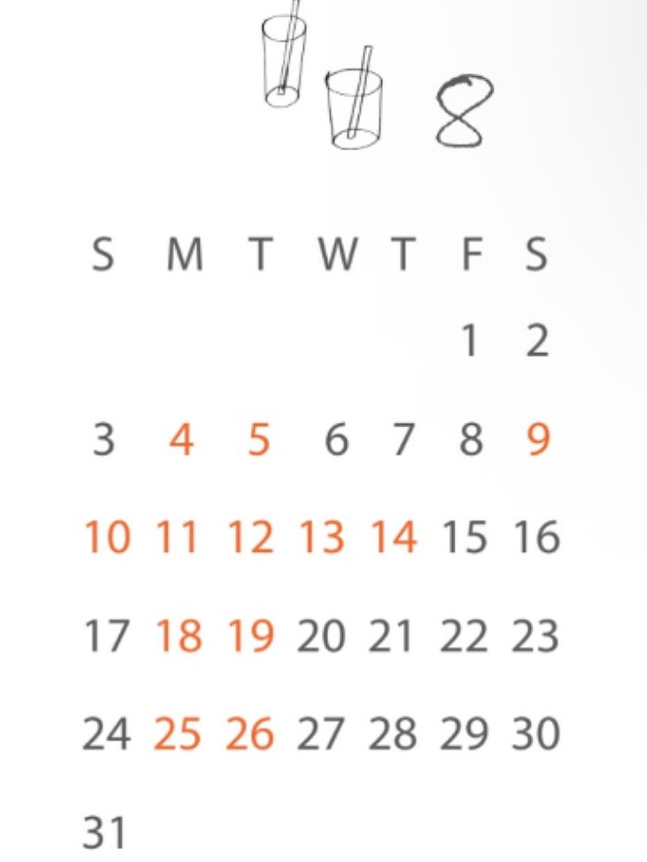 Photo by ekorre_cafe & grocery in 에코레 카페 앤 그로서리. May be an image of calendar, timer and text that says '8 SMTWTFS S S M w 1 2 3456789 9 3 4 5 6 7 10 01112131415 11 12 13 14 15 16 17 18 19 20 21 22 23 24 24252627 25 26 27 28 29 30 31'.