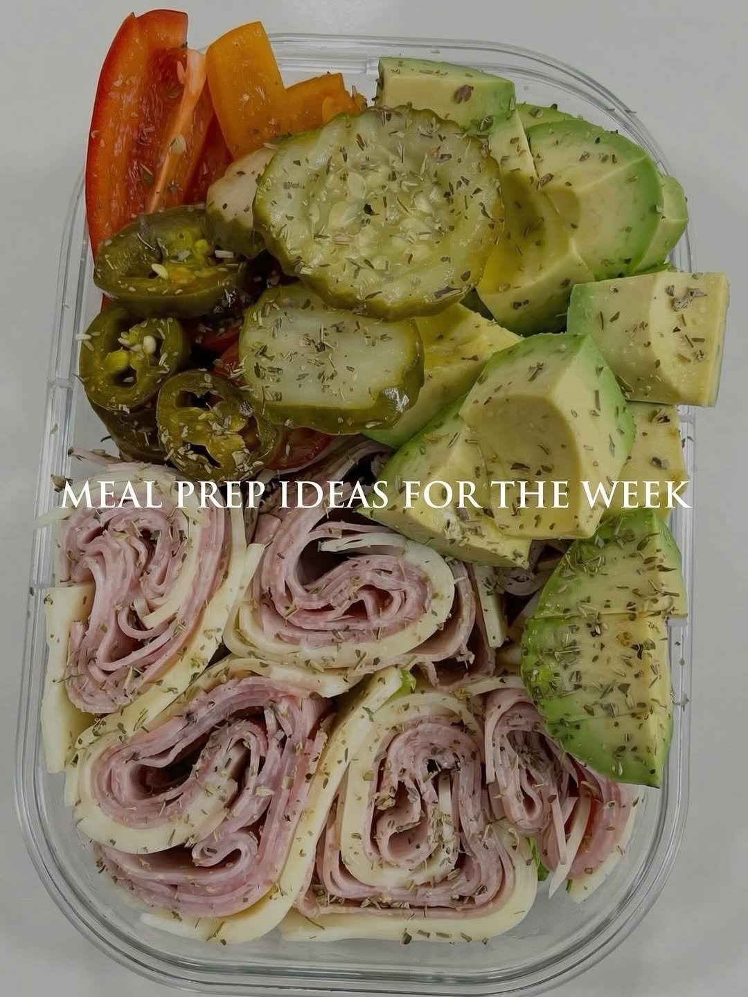 Photo by Calories Tips on March 22, 2026. May be an image of avocado, cucumber, tomato, salami and text that says 'MEAL PREP IDEAS FOR THE WEEK'.