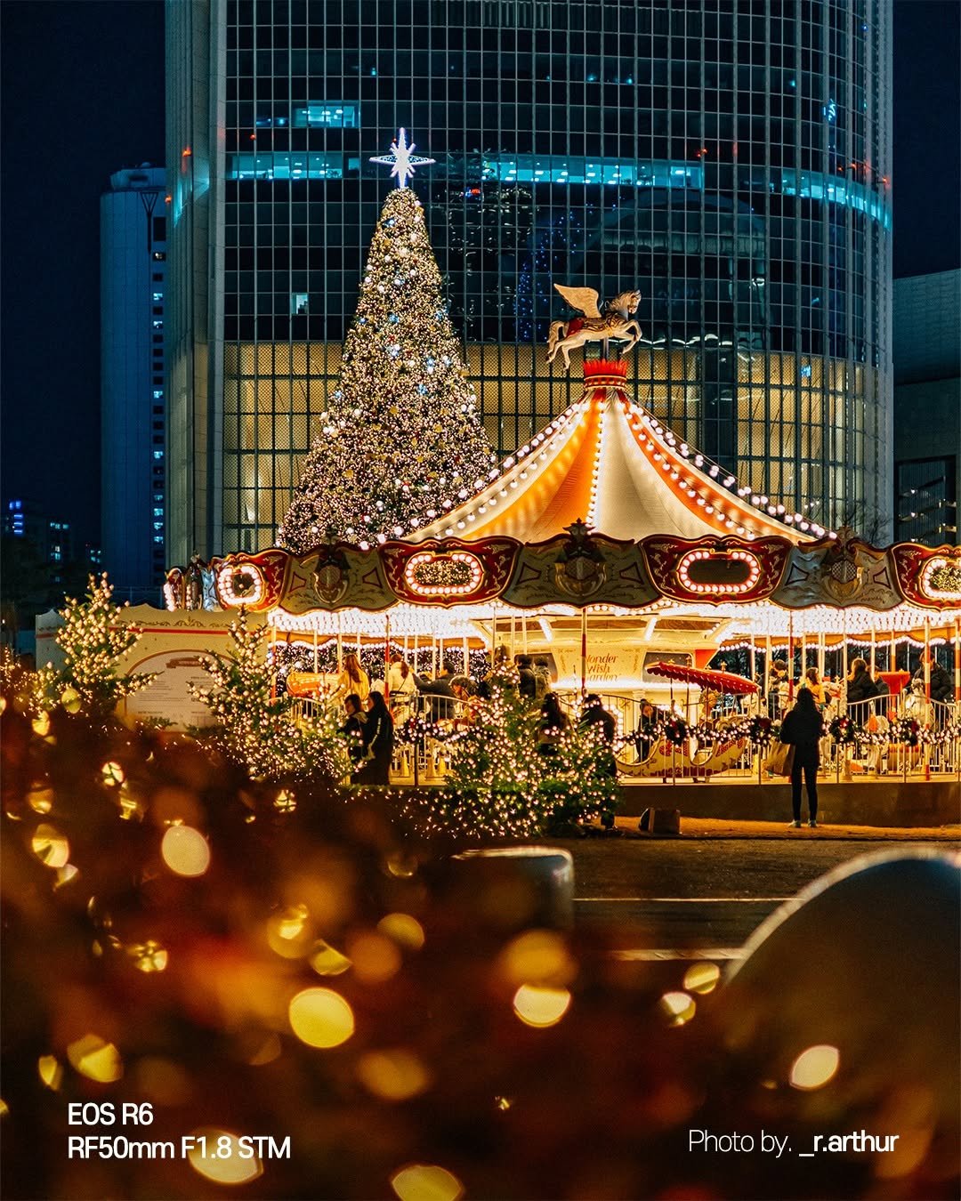 Photo by 캐논코리아 주식회사 on November 20, 2025. May be an image of lighting, christmas tree, poster, magazine, tower, outdoors and text.