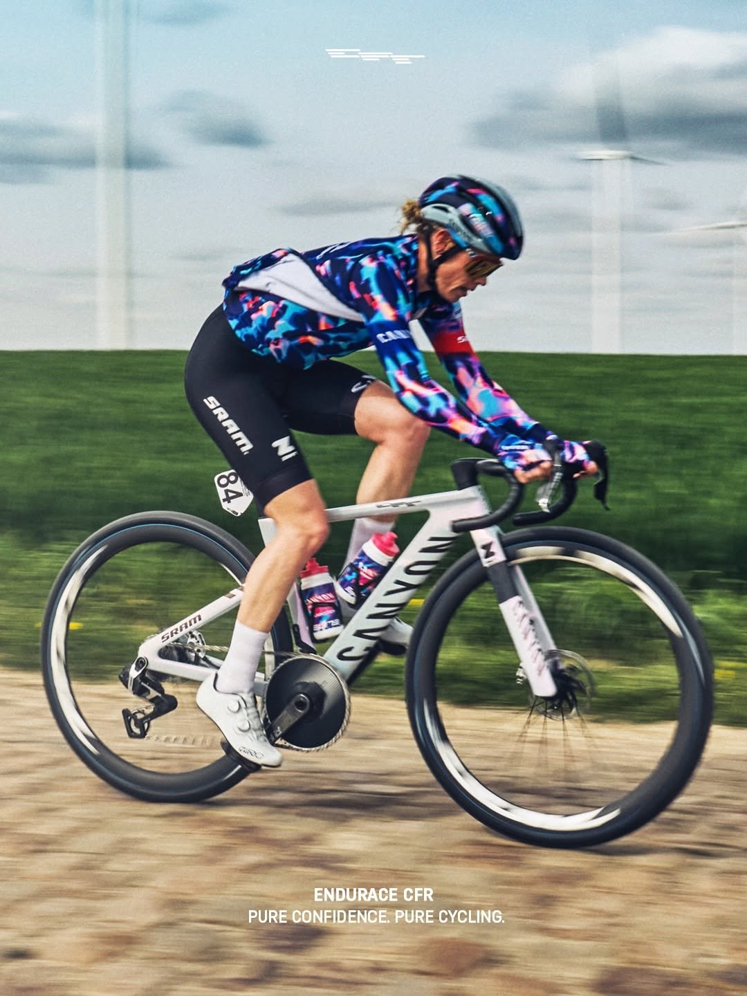 Photo shared by Canyon on April 22, 2026 tagging @tiffanycromwell, and @pohlmann_photo. May be an image of racing vehicles, bicycle, helmet and text that says 'SRAM, SRAM SRAM oα CANYON FRREEBE ዓኤት ENDURACE CFR PURE PURECONFIDENCE.PURECYCLING CONFIDENCE. PURE CYCLING.'.
