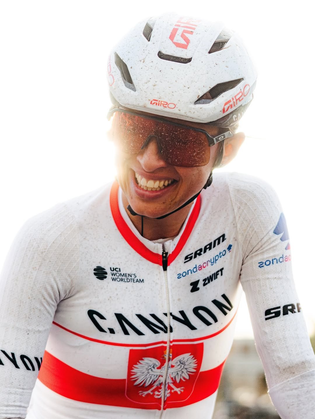 Photo shared by CANYON//SRAM zondacrypto & Generation on February 28, 2026 tagging @girocycling, @canyon, @sramroad, @gozwift, @kasianiewiadoma94, @oakleybike, @canyon_road_, and @zondacrypto. May be an image of racing vehicles, bicycle, helmet and text that says '5 GIRO ふた GifC WOMEN'S WOM WOMEN'S UCI zondacrypto ZWIFT SRAM = WORLDTEAM ZZWIFT GANVON zonda SRI YOV'.