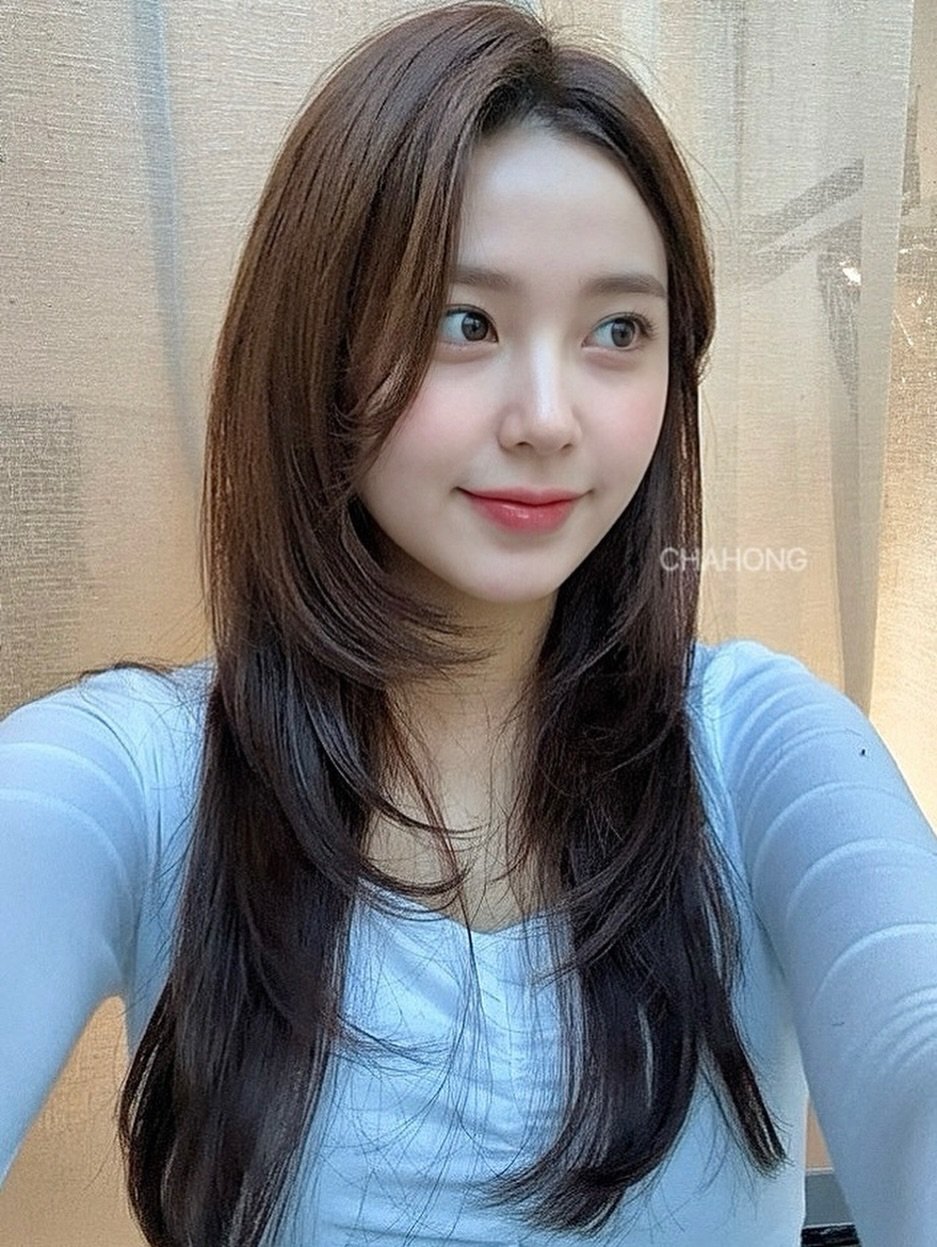 Photo by 반포미용실 차홍룸 반포점 이호선 레이어드펌 긴머리펌 레이어드컷 in 차홍룸 반포점. May be a selfie of one or more people, long hair and text that says 'CH CHAHONG CHAHONG'.