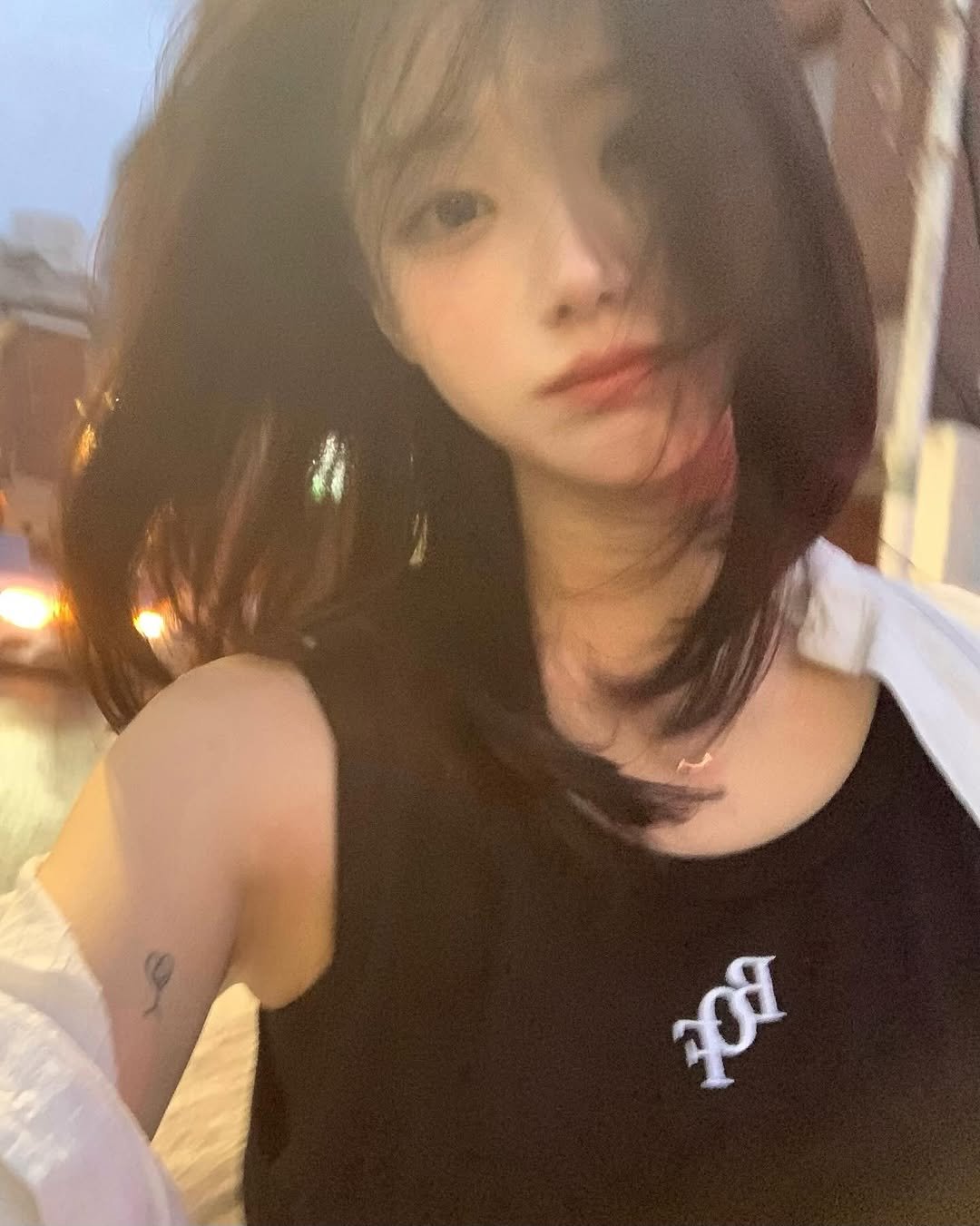 Photo by 차진아 on August 05, 2025. May be a selfie of 1 person, bangs, top and text.