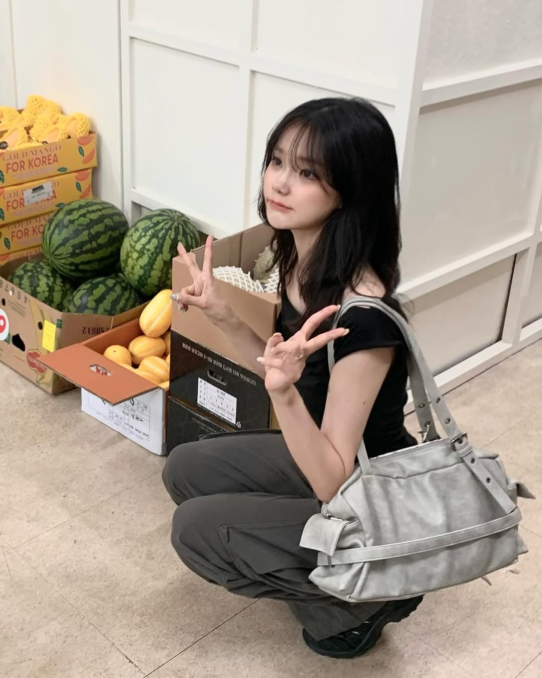 Photo by 차진아 on July 10, 2025. May be an image of 1 person, watermelon, melon and text.