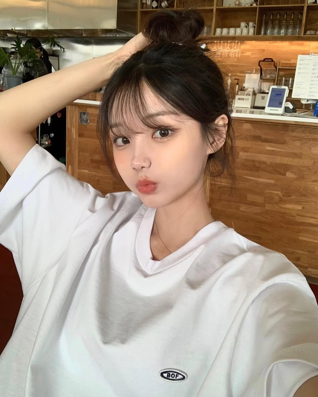 Photo shared by 차진아 on May 02, 2025 tagging @bof.stu. May be a selfie of 1 person, bangs, top and text.