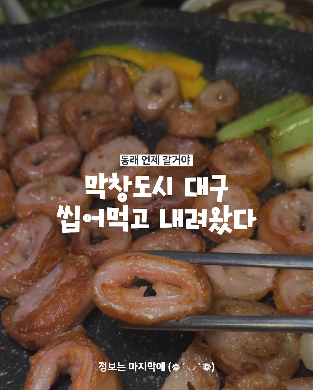 Photo by 부산맛집 부산카페 부산핫플 채널부산 on March 04, 2026. May be an image of grill, pork, sausage and text that says '동래 언제 갈거야 막창도시 대구 씹어먹고 내려왔다 정보는 마지막에 （＠）'.