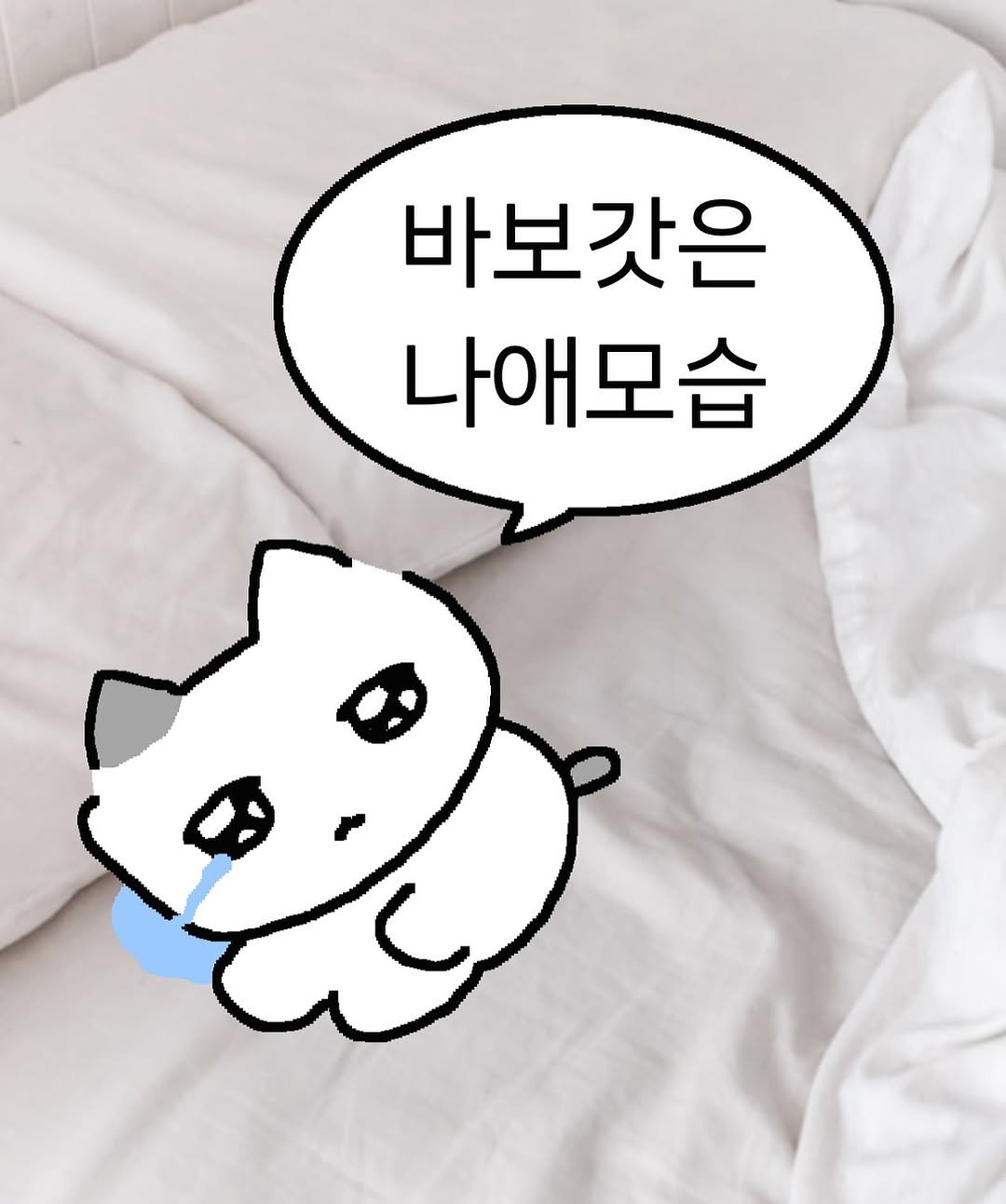 Photo by 차밍츄 on March 05, 2026. May be a doodle of bed, bedroom and text that says '바보갓은 나애모습'.