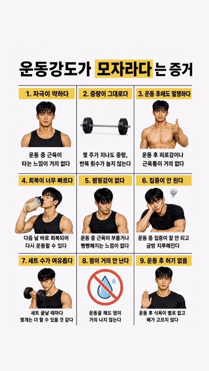 charr02__ 게시물 이미지: 이런 상태라면 운동해도 시간낭비라고❓

헬스장에 2시간 있어도
실제로 운동량이...