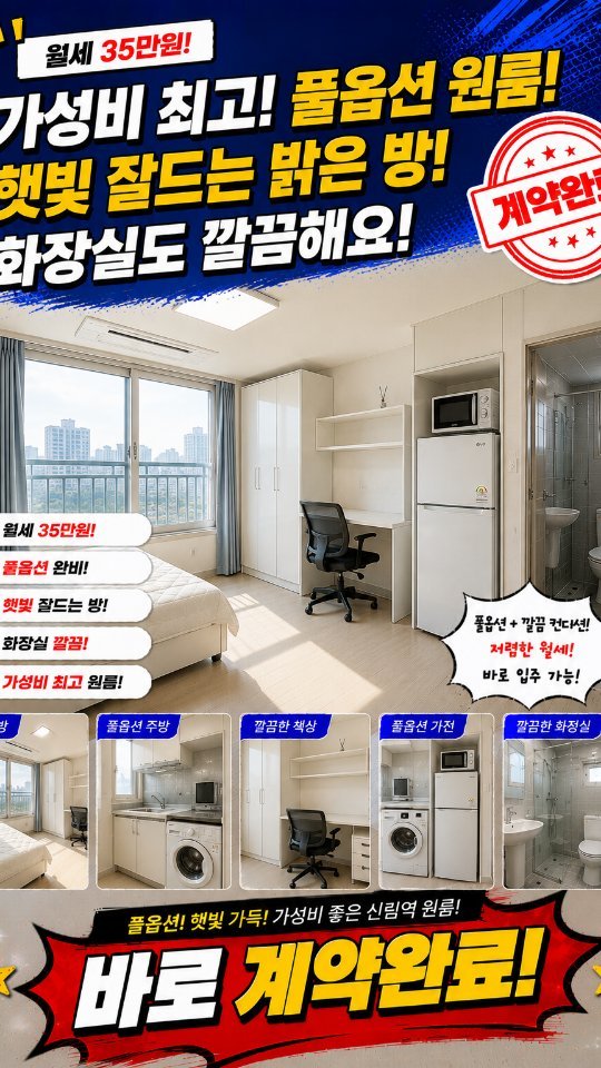 check__home 게시물 이미지: 안녕 형들

오늘은 가성비 끝판왕 원룸 계약한 방입니다

고객님 조건은 딱...
