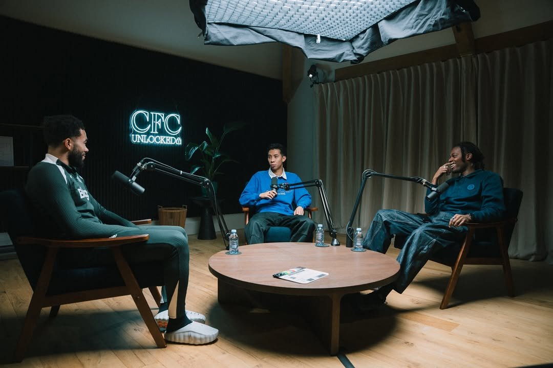 Photo shared by Chelsea FC on February 17, 2026 tagging @reece. May be an image of microphone, tripod and text that says 'CFC UNLOCKEDA H'.