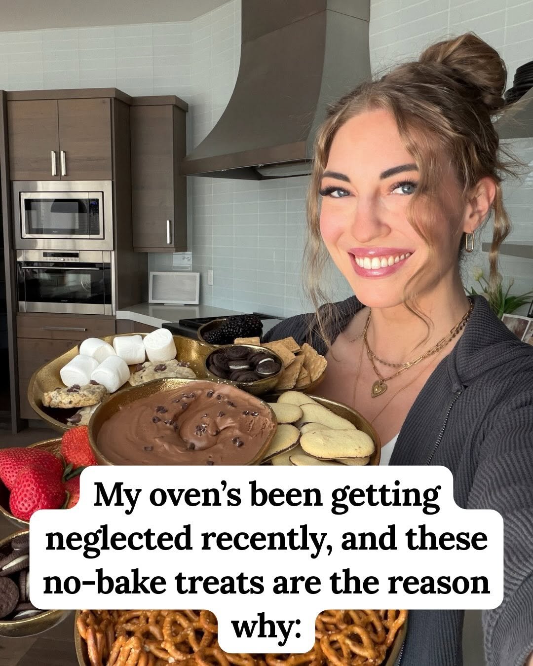 Photo by Chelsea Lords on April 24, 2026. May be an image of fondue, cookies, oatmeal cookies, chocolate cake, gingerbread cookie and text that says 'My oven's been getting neglected recently, and these no-bake treats are the reason why:'.