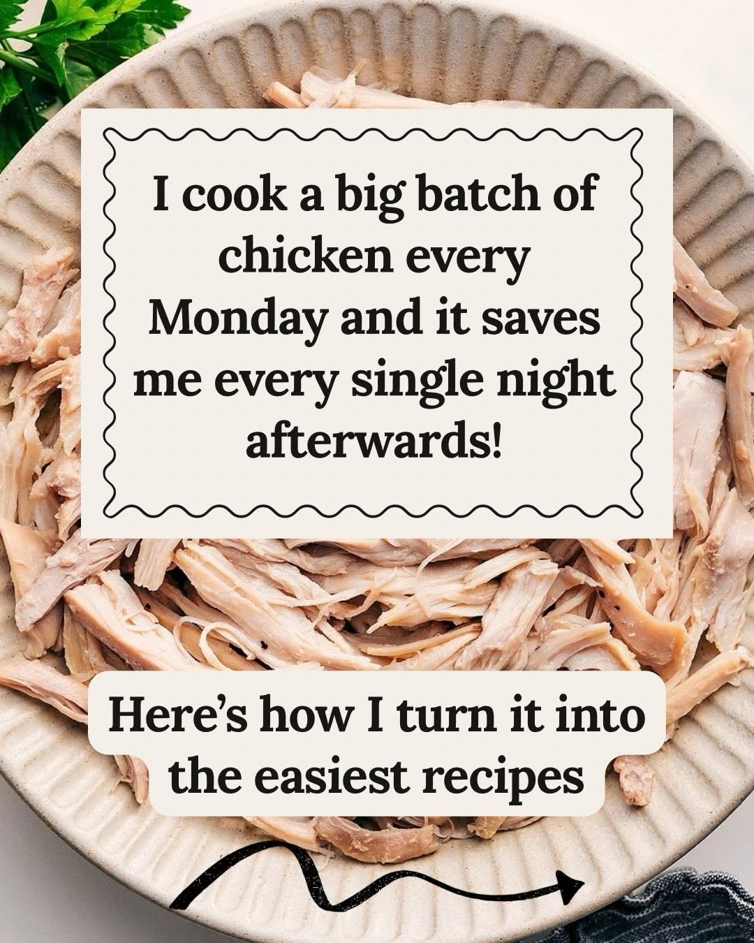 Photo by Chelsea Lords on January 13, 2026. May be an image of chicken, crock and text that says 'I cook a big batch of chicken every Monday and it saves me every single night afterwards! Here's how I turn it into the easiest recipes'.