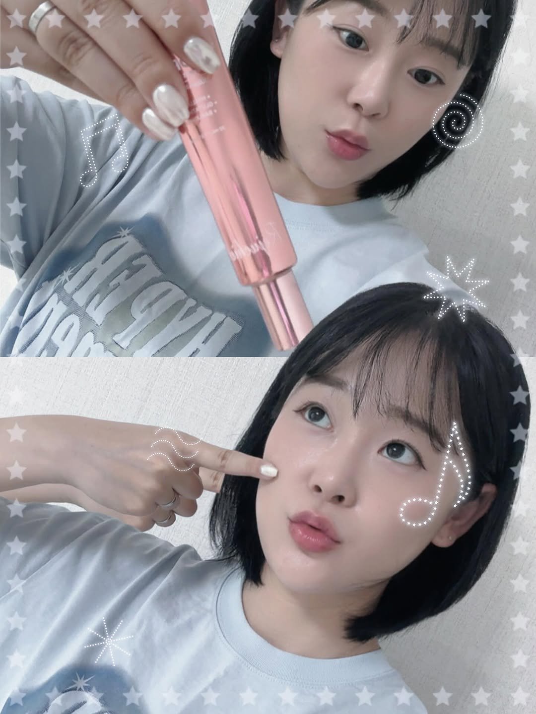 Photo shared by 체리쥬 on July 31, 2025 tagging @rejuchiol_official. May be an image of 2 people, hair, eyeliner, makeup, lipstick and text.