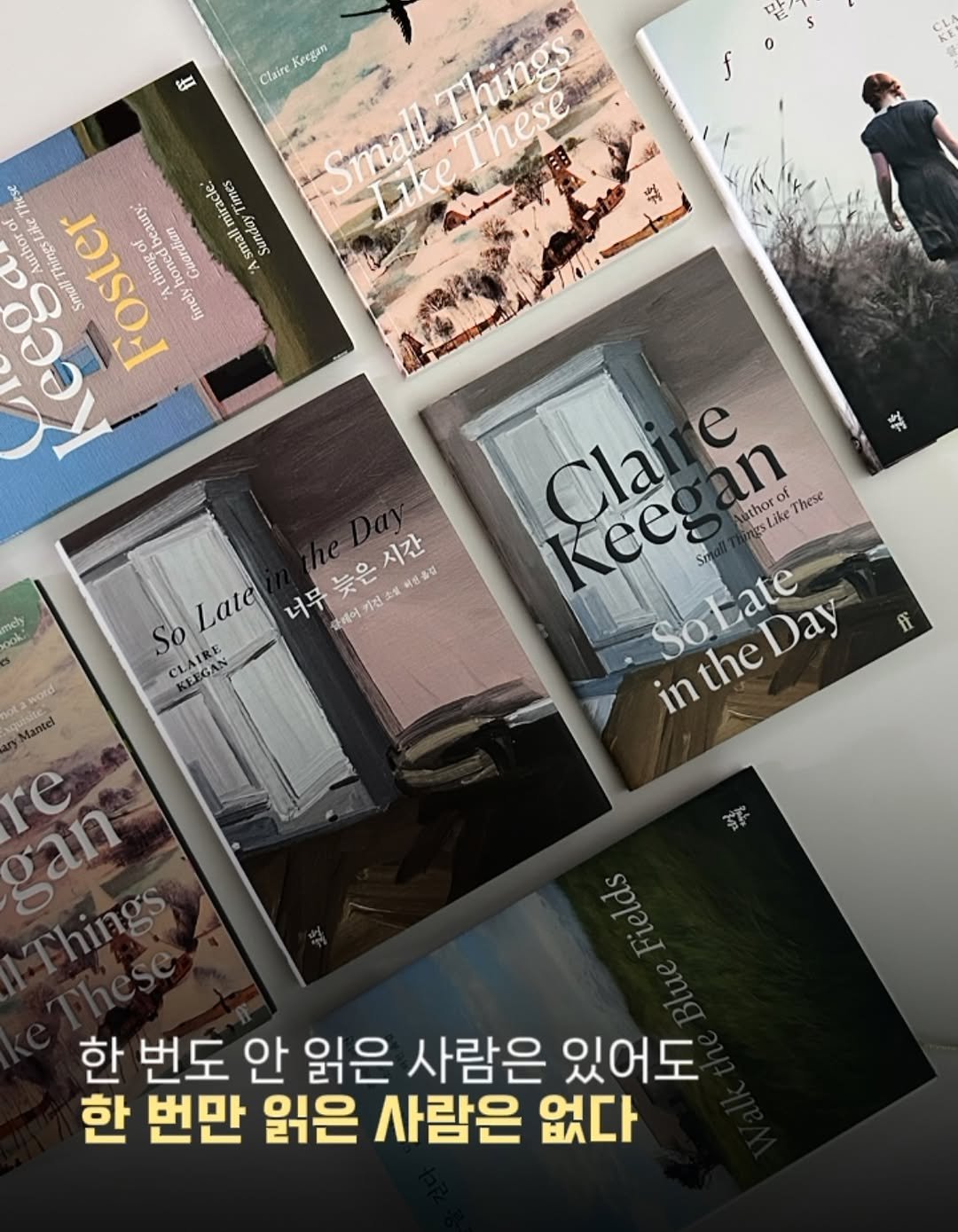 Photo shared by 클로이 서재 | 잡식성 독서가 on August 12, 2025 tagging @dasanbooks. May be an image of 1 person, book, magazine and text that says 'Keegan Claire These Pouany วรงบลพา sttupu Tottt Apw Times Timc Sunday SIdaN สิออ) ηoκς 43wи วนป ንጽድ 일비방품집 So CLAIRE KEEGAN Late 너무늦은시간 시간 갈레어 에이기전 기전 Cla eR athor like an LikeThese of These SaLate intheDay Cate Day the gan e Chines X 한 번도 안 읽은 사람은 있어도 한 번만 읽은 사람은 없다'.