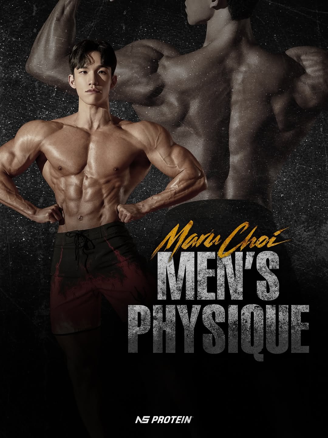 Photo shared by NS 프로틴 on April 03, 2026 tagging @cho1maru. May be an image of one or more people, biceps, people bodybuilding, magazine, poster, sportswear and text that says 'ManChoc Maru MEN'S DUVOIOT အ် A5 ASPROTEIN PROTEIN'.