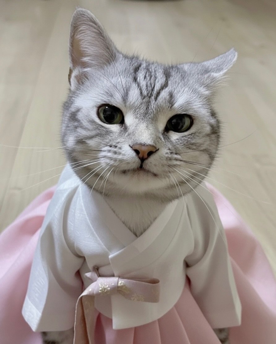 Photo by 김춘배 on February 16, 2026. May be an image of kitten, Abyssinian cat, bath robe and text.