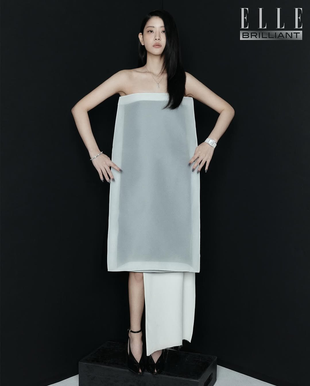 Photo shared by 정수빈 on October 13, 2025 tagging @ferragamo, @hermes, @ellekorea, @hanacha_studio, @buccellatimilan, and @tasaki_intl. May be an image of dress and text.