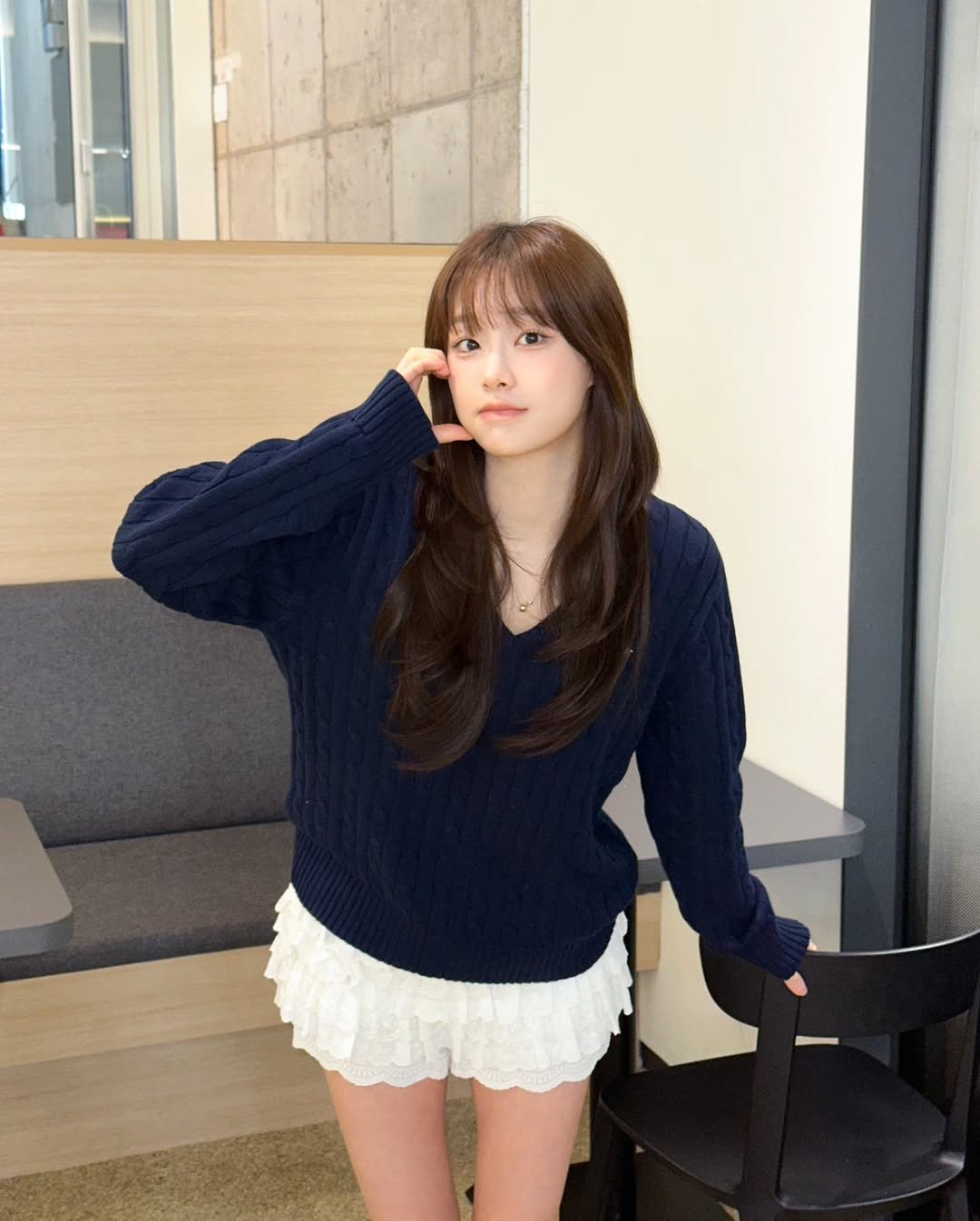 Photo by 𝗖𝗛𝗨𝗨 on March 21, 2026. May be an image of one or more people, hair, miniskirt, top, turtleneck and text.