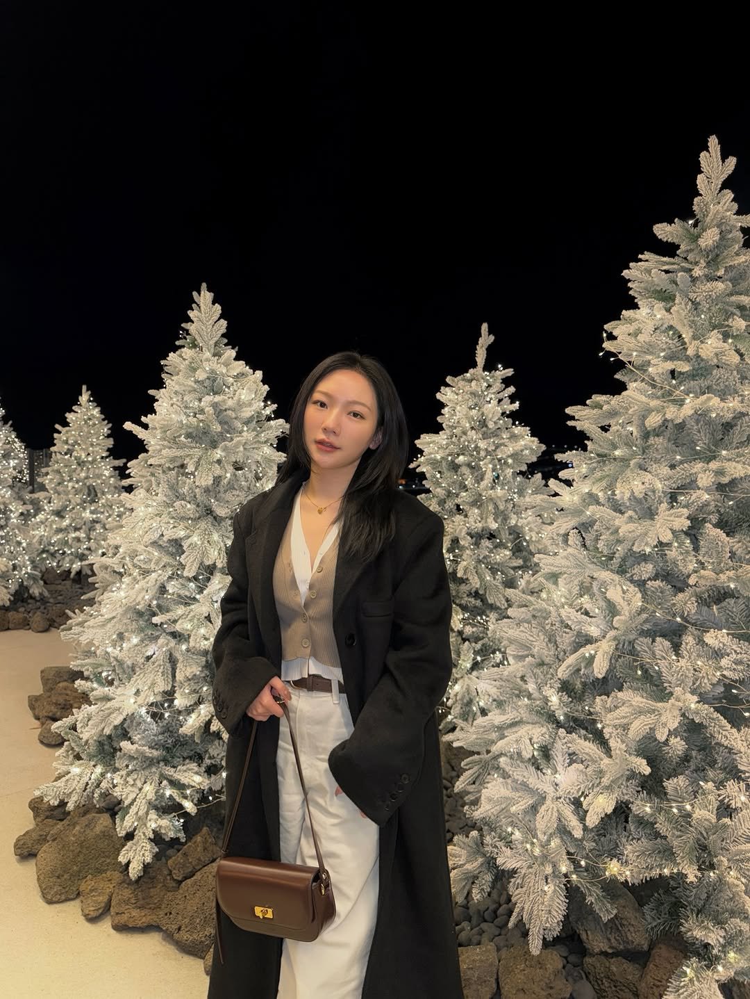 Photo by 예린 on December 27, 2025. May be an image of overcoat, duffle coat, christmas tree, fur, parka, tinsel and text.