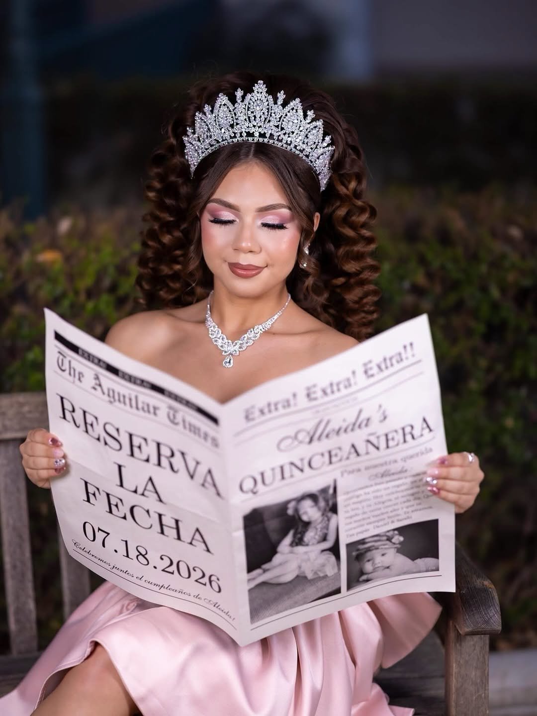 Photo by Claudia Torres on April 20, 2026. May be an image of one or more people, makeup, gown, dress, newspaper and text.