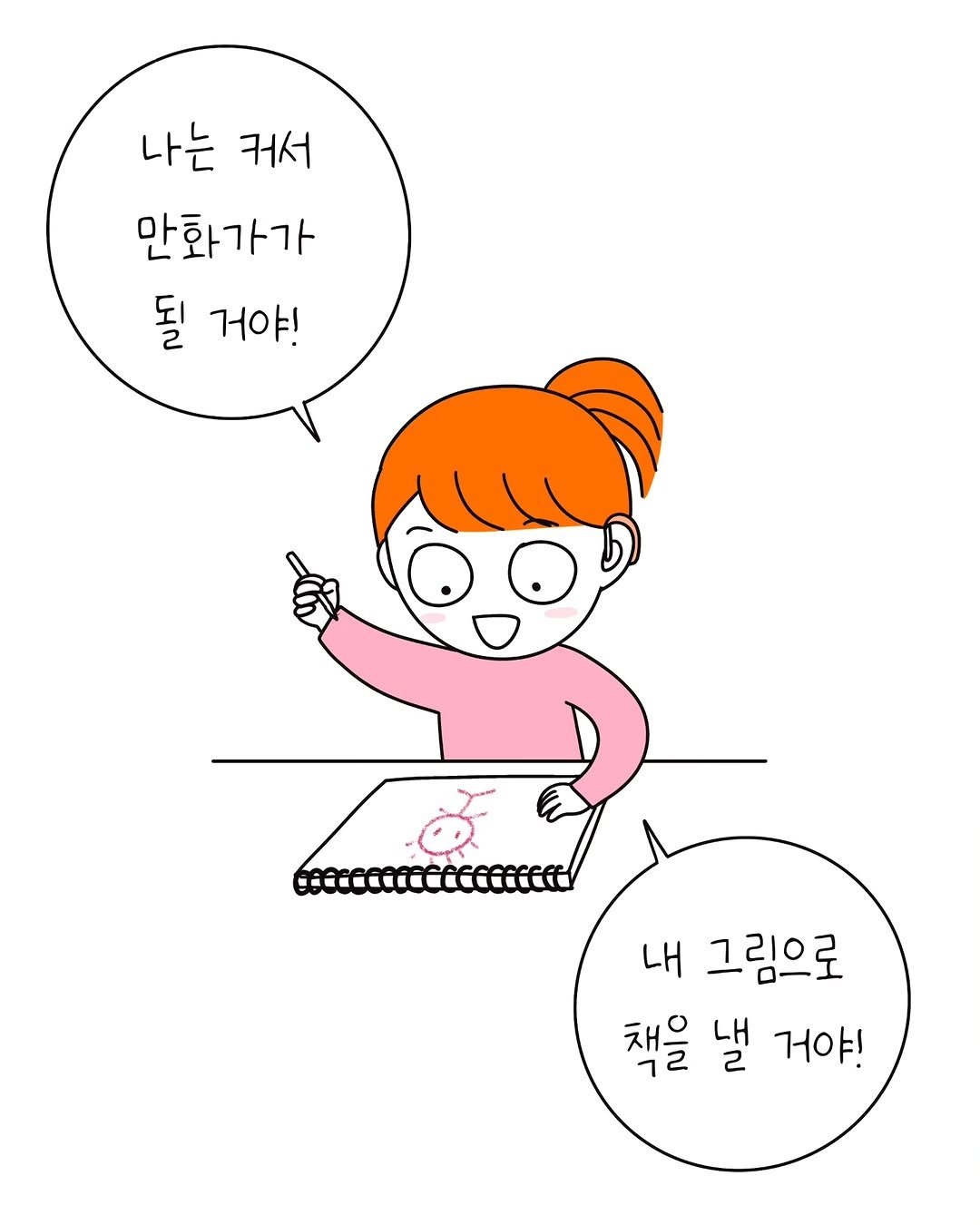 Photo shared by 코다맘 위소 | 코다툰 일상툰 인스타툰 on September 29, 2025 tagging @dongchimi_hee, and @sign.soar. May be an illustration of text that says '나는 커서 만화가가 될 거야! 내 그림으로 책을 낼 거야!'.