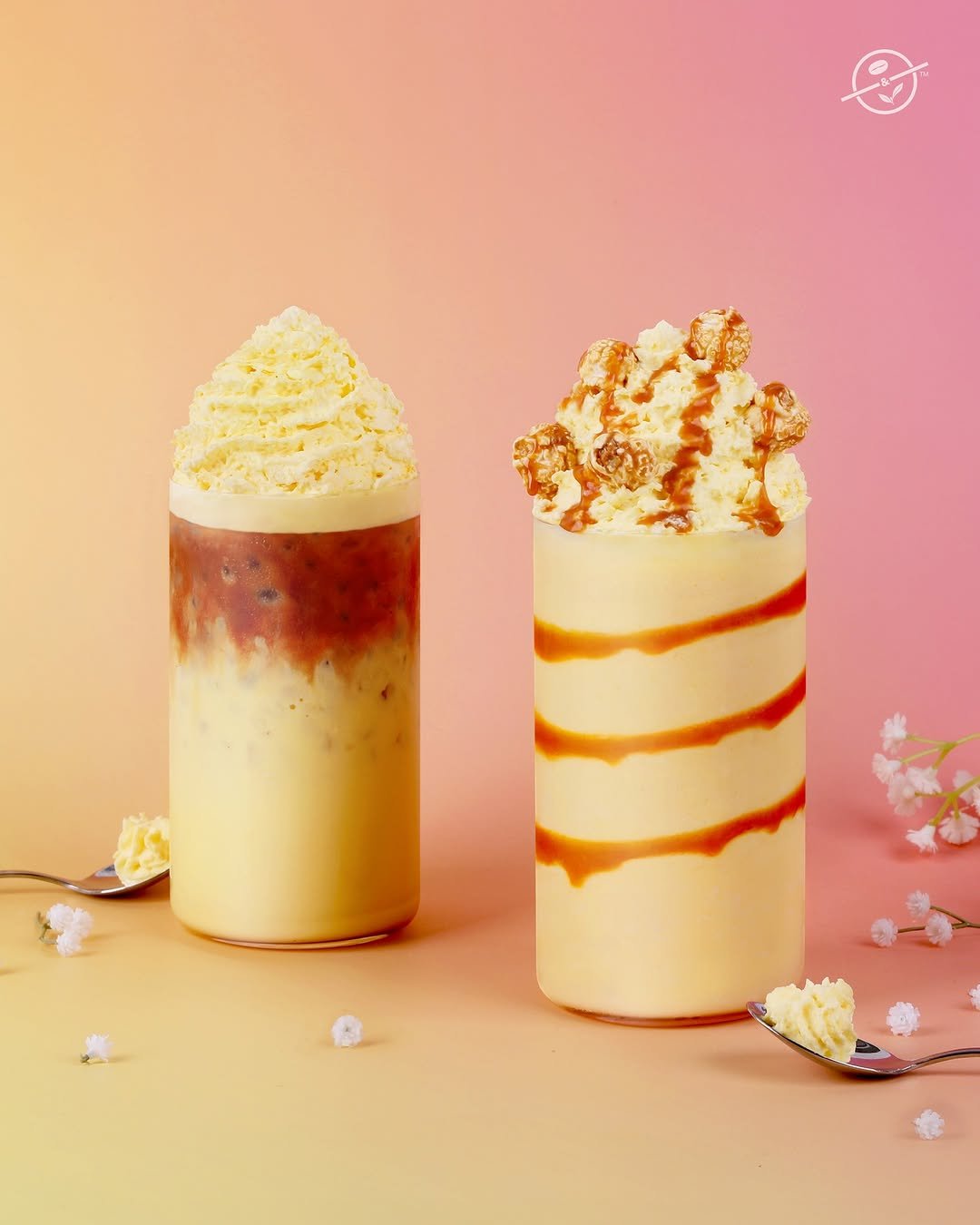 Photo shared by 커피빈코리아 on April 02, 2026 tagging @coffeebean_kr. May be an image of gelato, whipped cream, caramel, popcorn, wafer, smoothie and text.