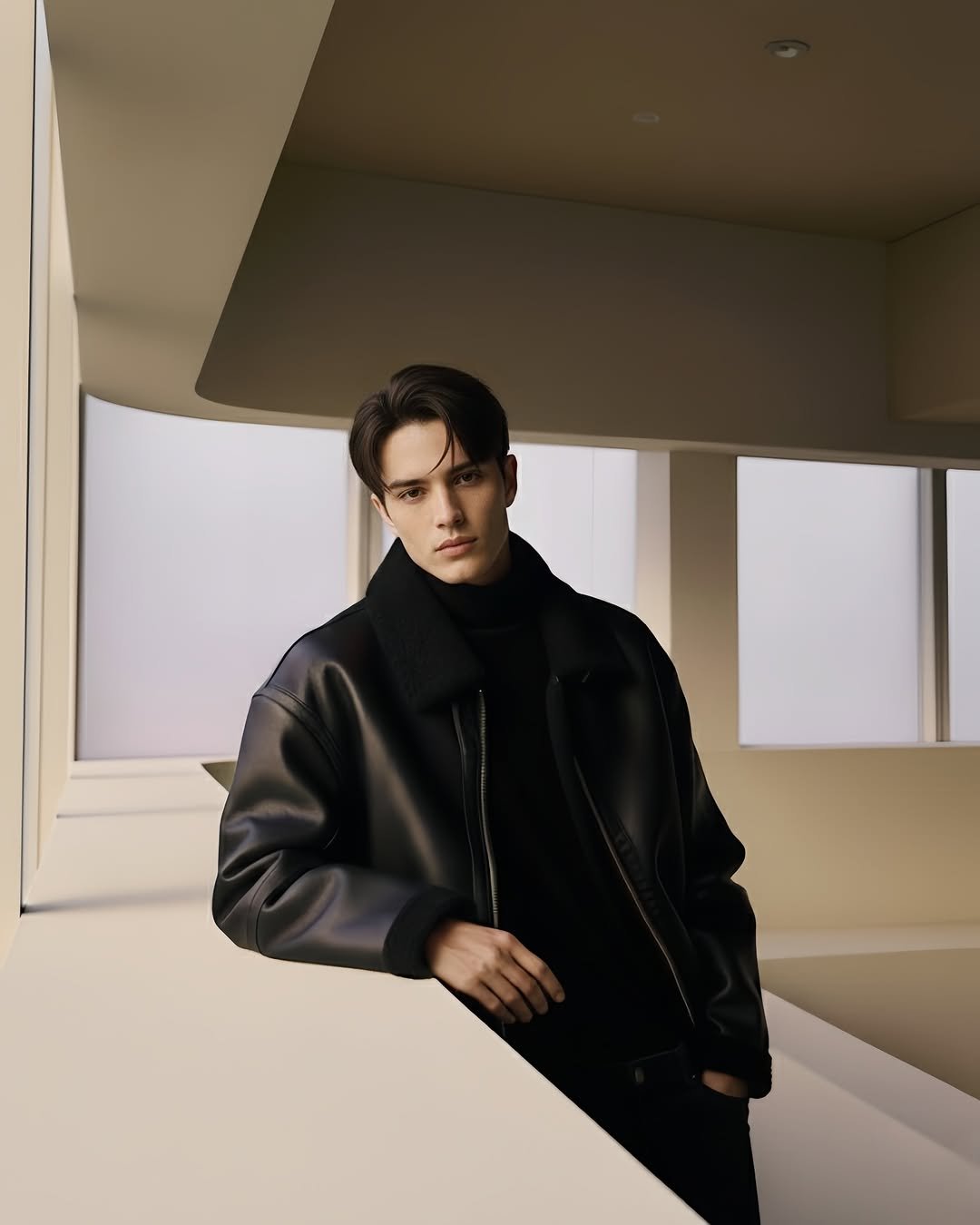 Photo by 컨셉원 concepts1one on January 12, 2026. May be an image of duffle coat, turtleneck, jacket and text.