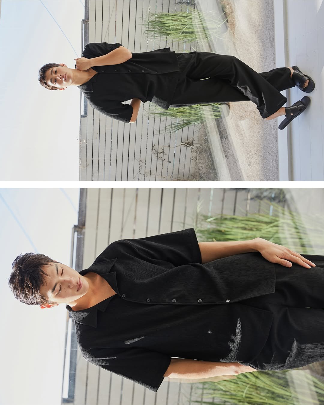 Photo by 컨셉원 concepts1one on July 22, 2025. May be an image of 2 people, sweatpants, outerwear and text.