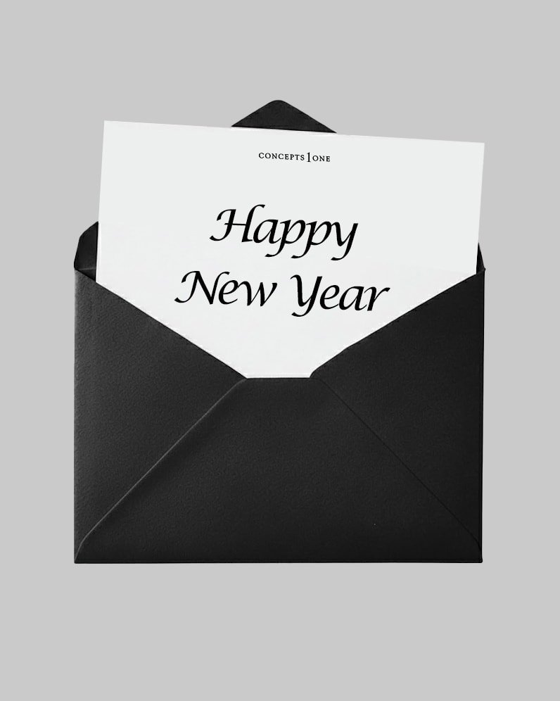 Photo by 컨셉원 concepts1one on January 03, 2026. May be a black-and-white image of card and text that says 'CONCEPTSION CONCEPTS1ONE ONE Happy New Year'.