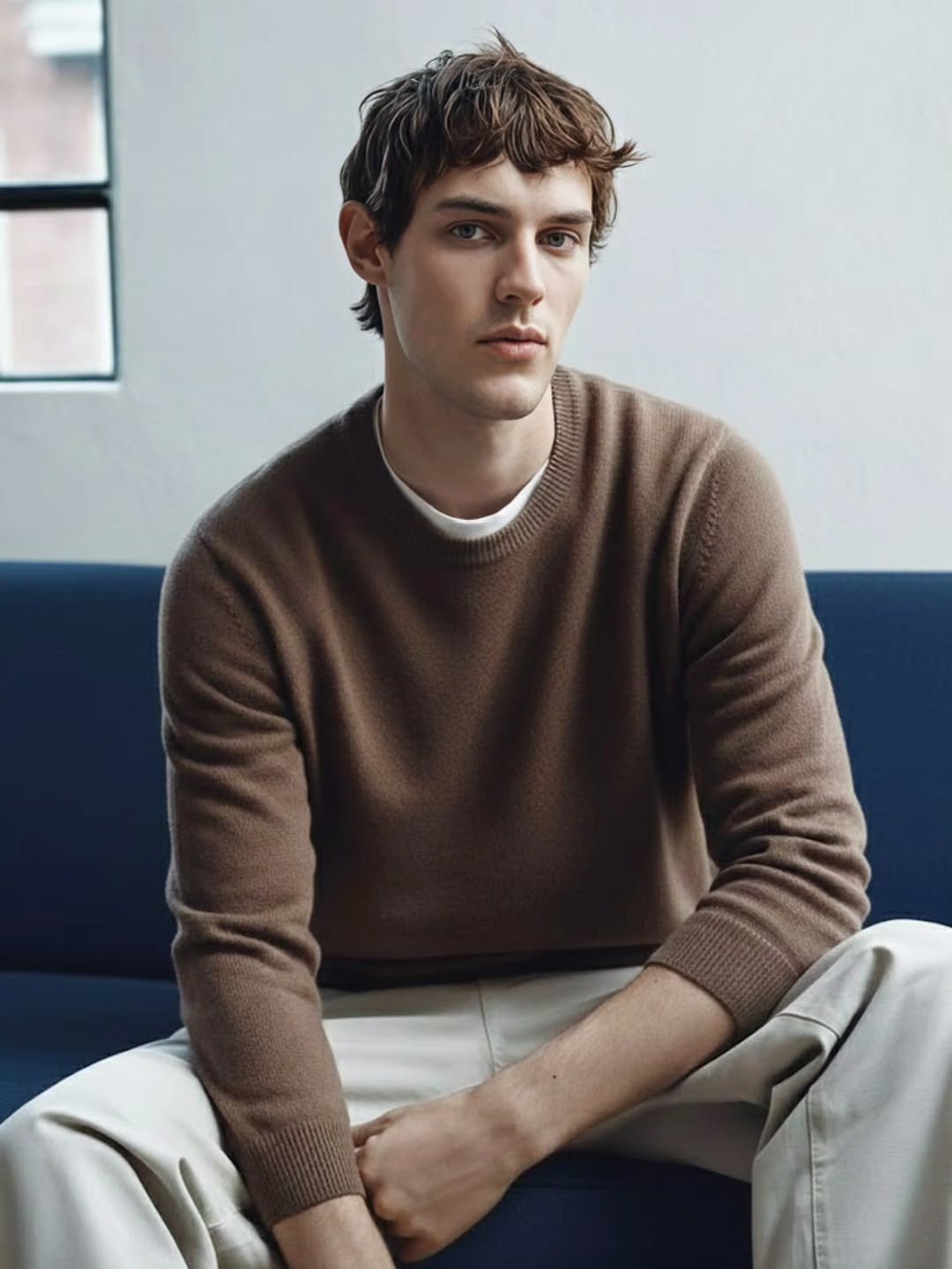 Photo by 컨셉원 concepts1one on November 30, 2025. May be an image of one or more people, sweater, knit, turtleneck, cardigan and text.