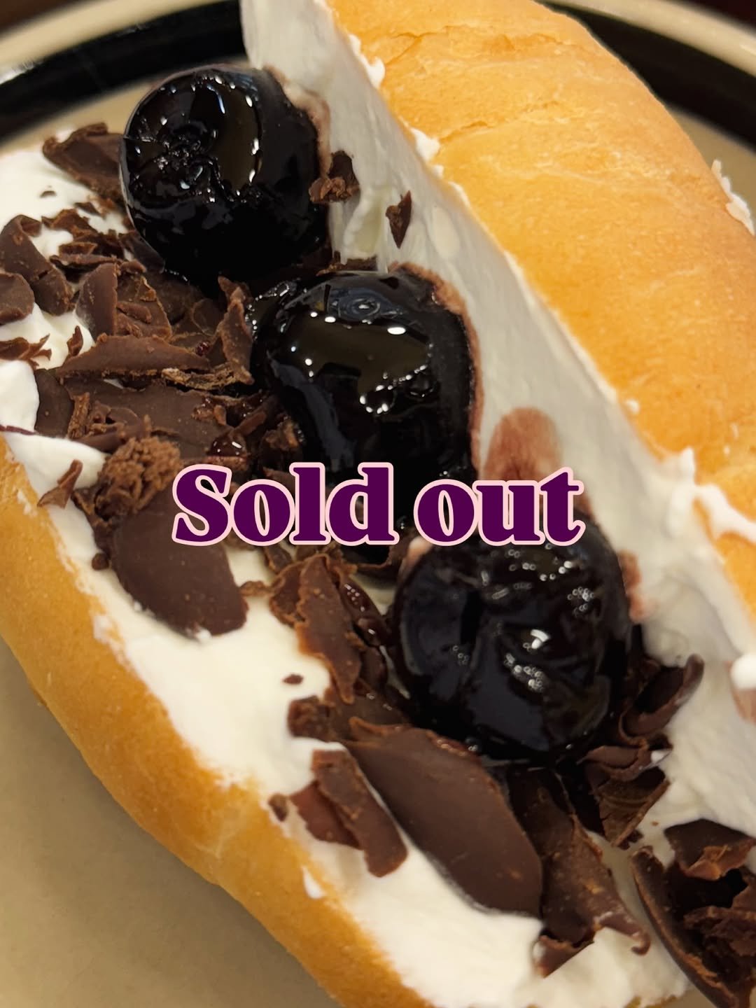 Photo by 쿠드푸드흐/천연발효 유기농 프랑스 베이커리 on August 14, 2025. May be an image of cherries, baguette, eclair and text that says 'Sold Soldout out'.