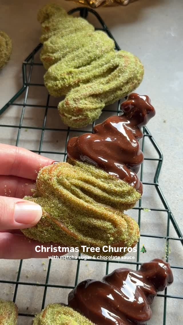 crowded_kitchen 게시물 이미지: Christmas Tree Churros coated in matcha sugar...