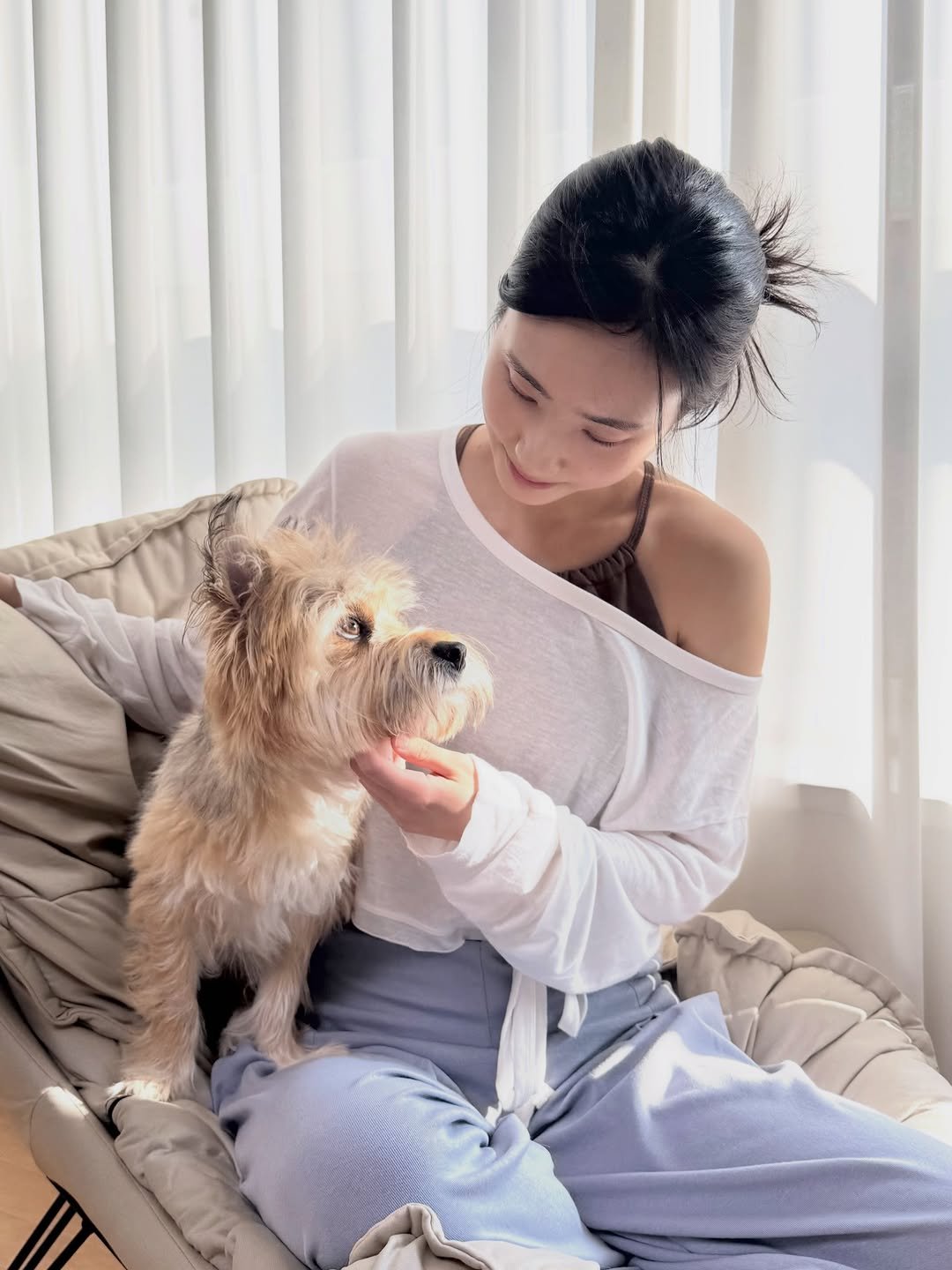 Photo by 크리스탈요가💎 이수정 on February 03, 2026. May be an image of Norwich terrier, Maltese, sweatpants and text.